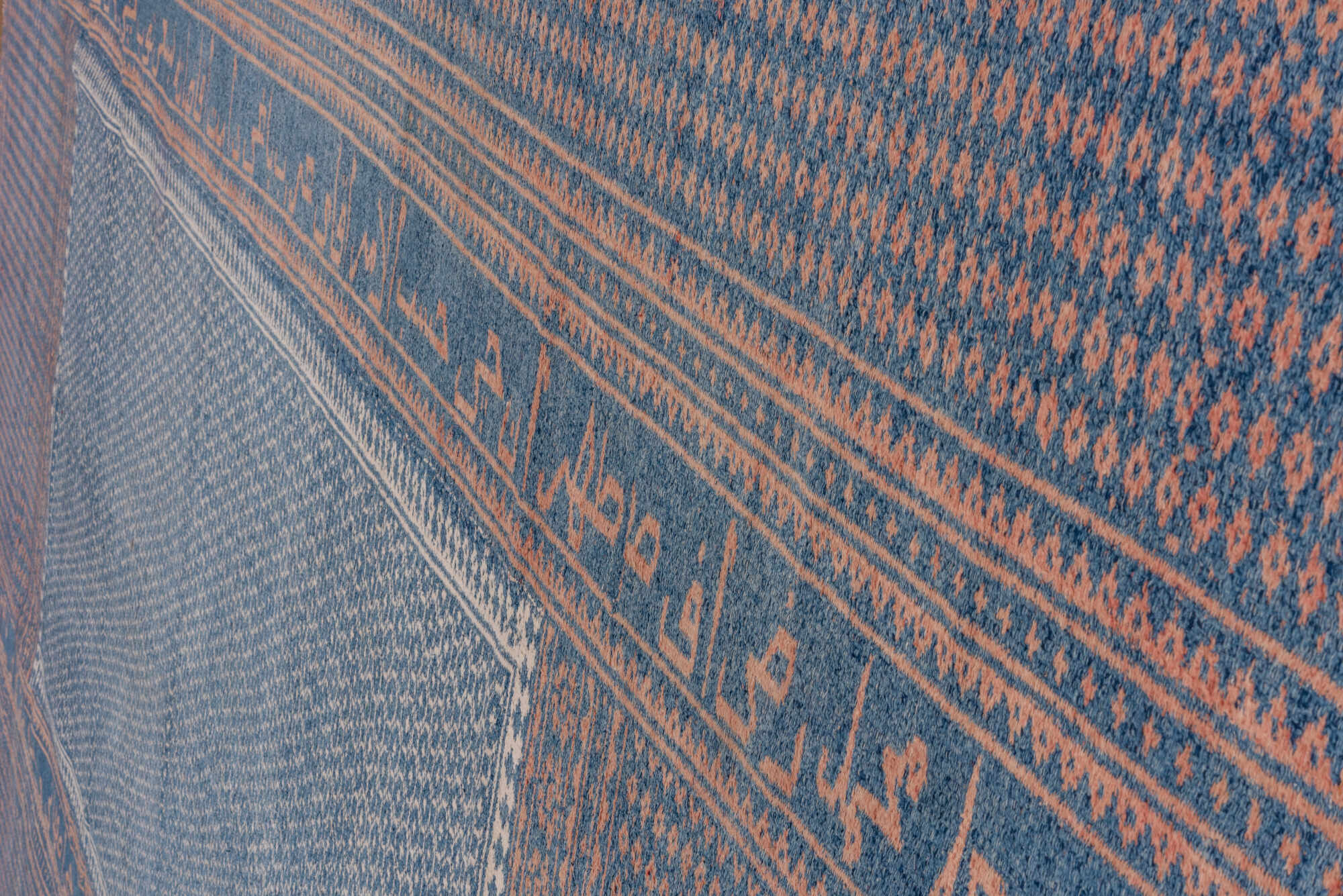 10' x 17' one-of-a-kind handmade vintage Kilim rug. Color palette: blue, fiord, gray, light blue, light gray, off-white