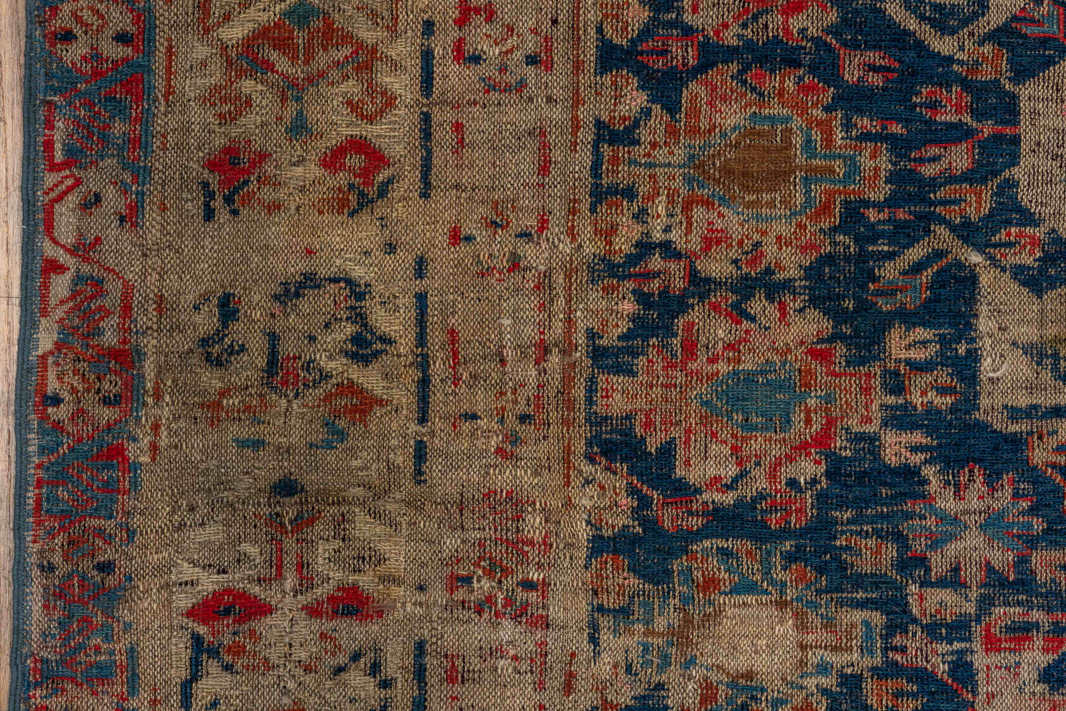 5' x 9' one-of-a-kind handmade vintage Sumak medium size rug. Color palette: brown, red, gray, black, blue, pink, charcoal