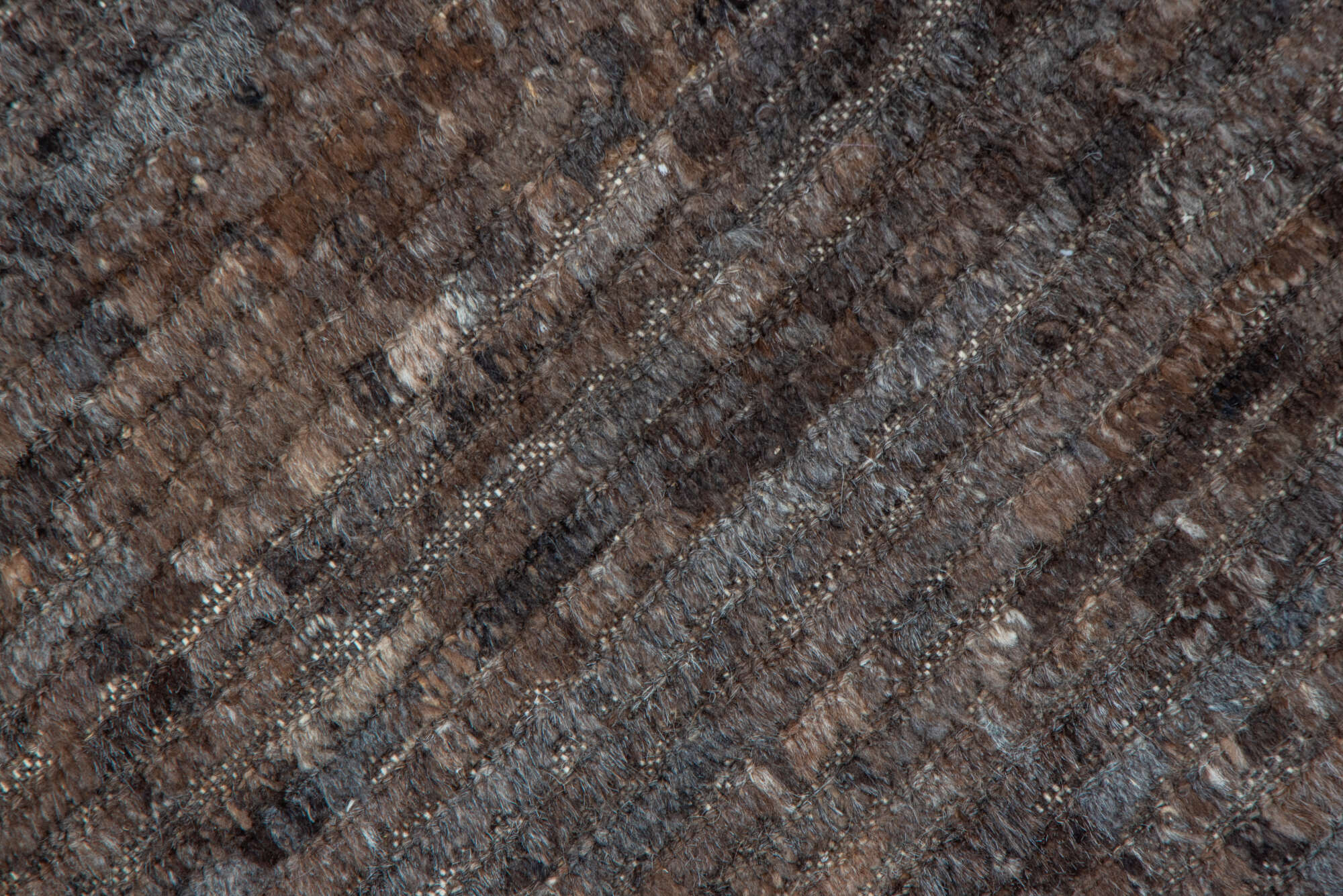 9' x 12' one-of-a-kind handmade vintage Tulu large size rug. Color palette: black, brown, gray, pink