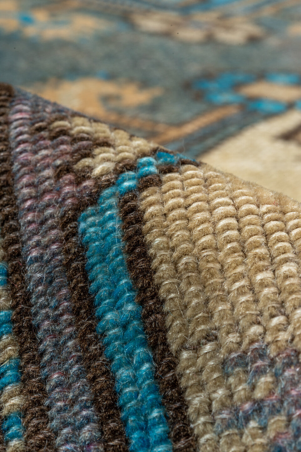 4' x 6' one-of-a-kind handmade vintage Anatol small size rug. Color palette: black, brown, blue, green, gray