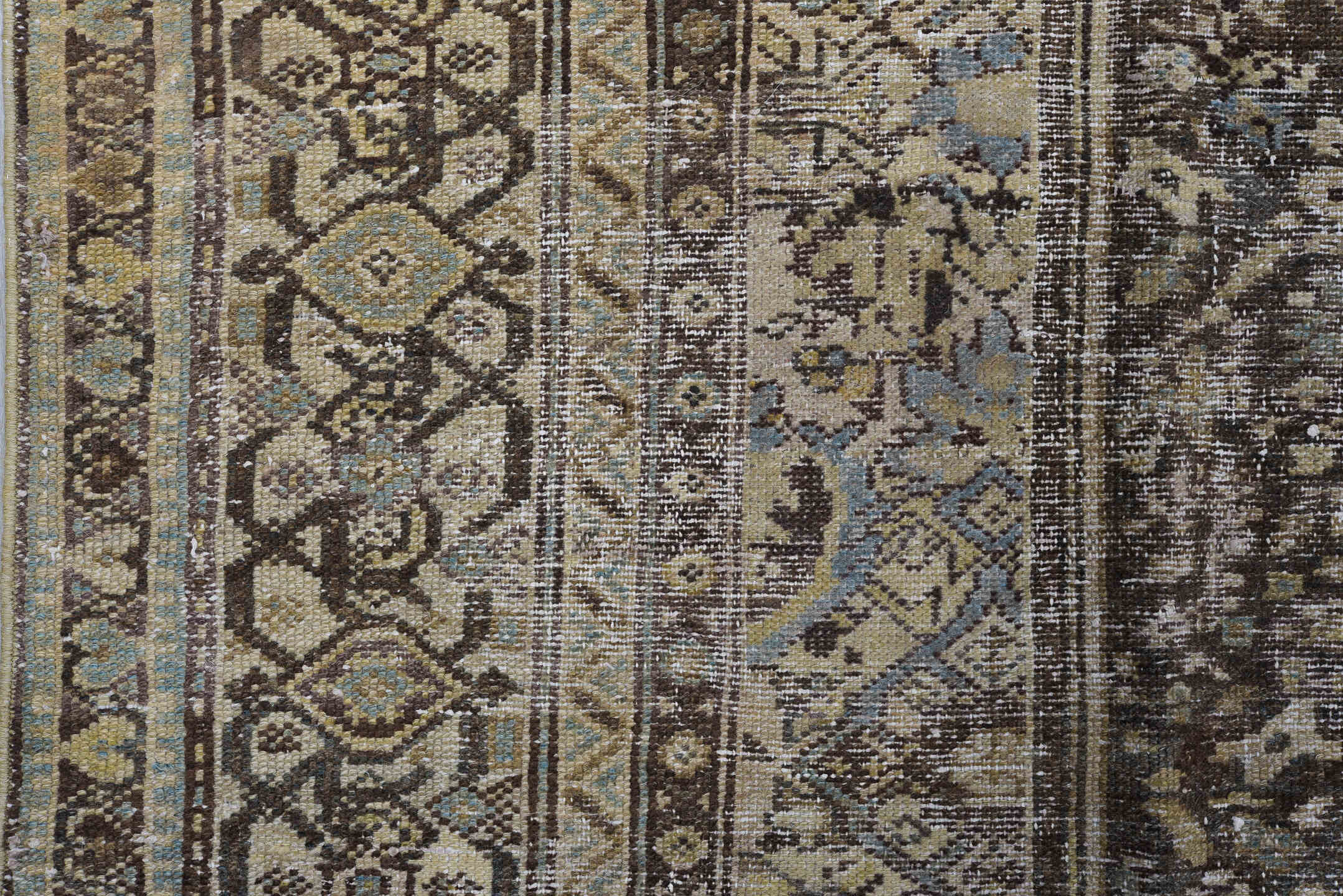 6' x 11' one-of-a-kind handmade vintage Malayer large size rug. Color palette: gray, black, off-white, light gray, brown