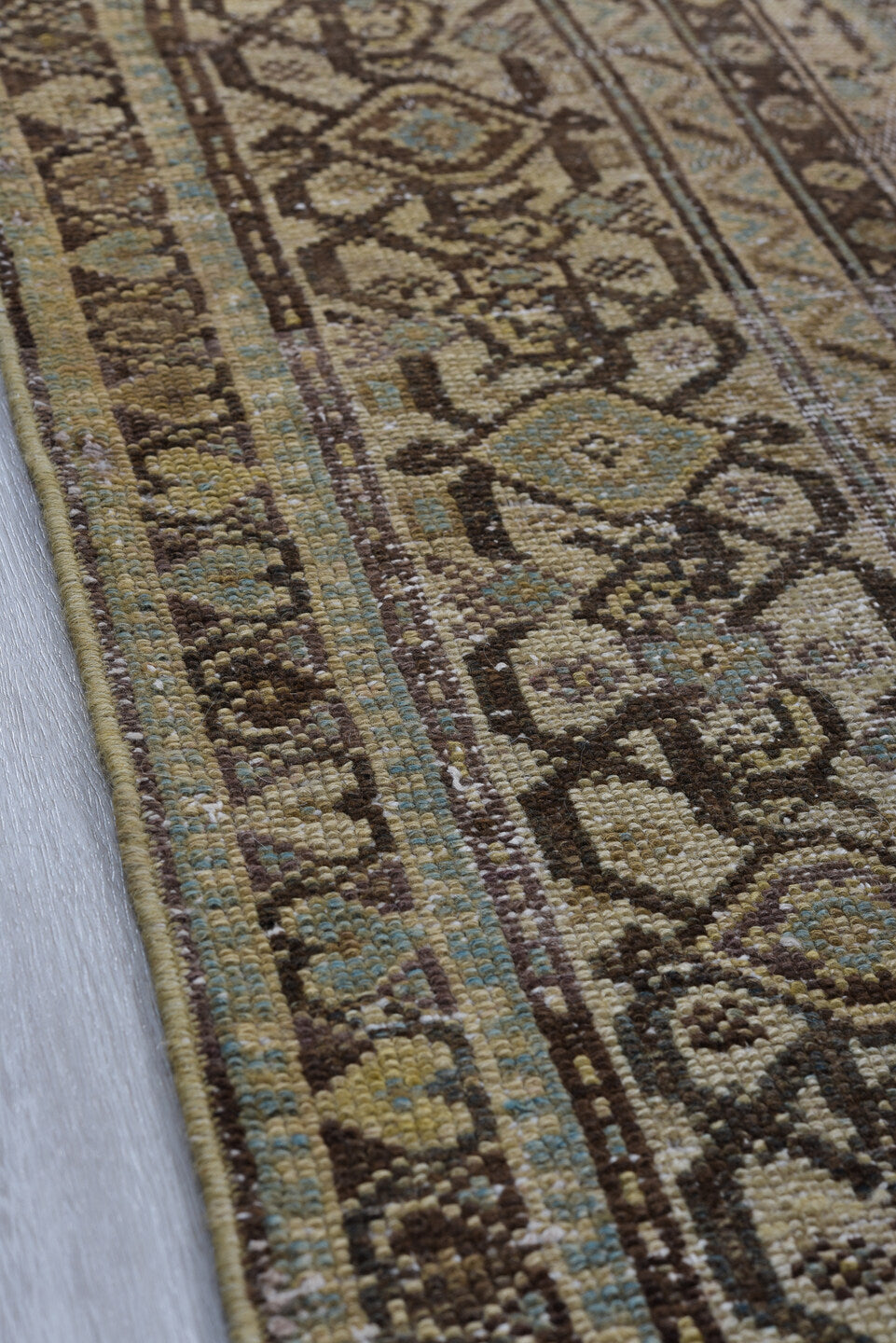 6' x 11' one-of-a-kind handmade vintage Malayer large size rug. Color palette: gray, black, off-white, light gray, brown