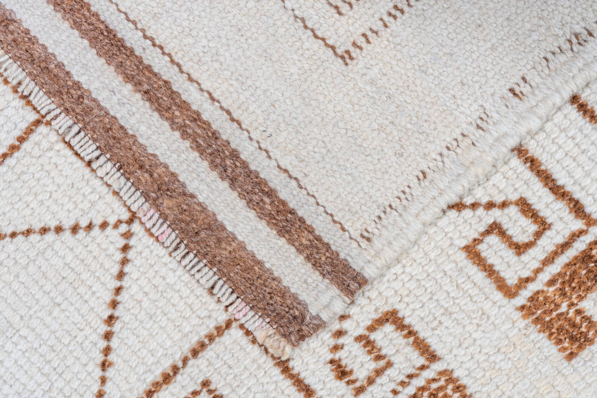 3' x 10' one-of-a-kind handmade vintage Kars runner rug. Color palette: brown, gainsboro, gray, light gray, linen, off-white