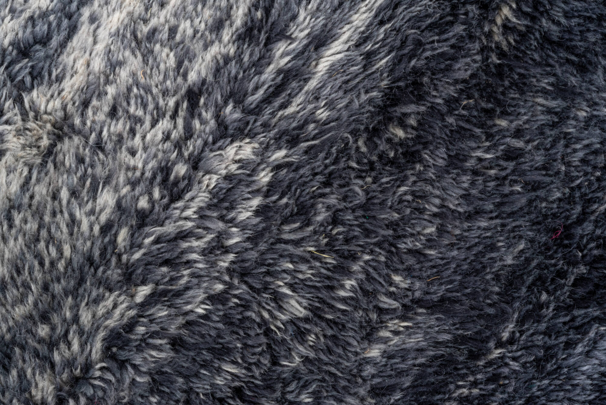 11' x 14' one-of-a-kind handmade vintage Moroccan oversize rug. Color palette: black, blue, charcoal, dark gray, dim gray