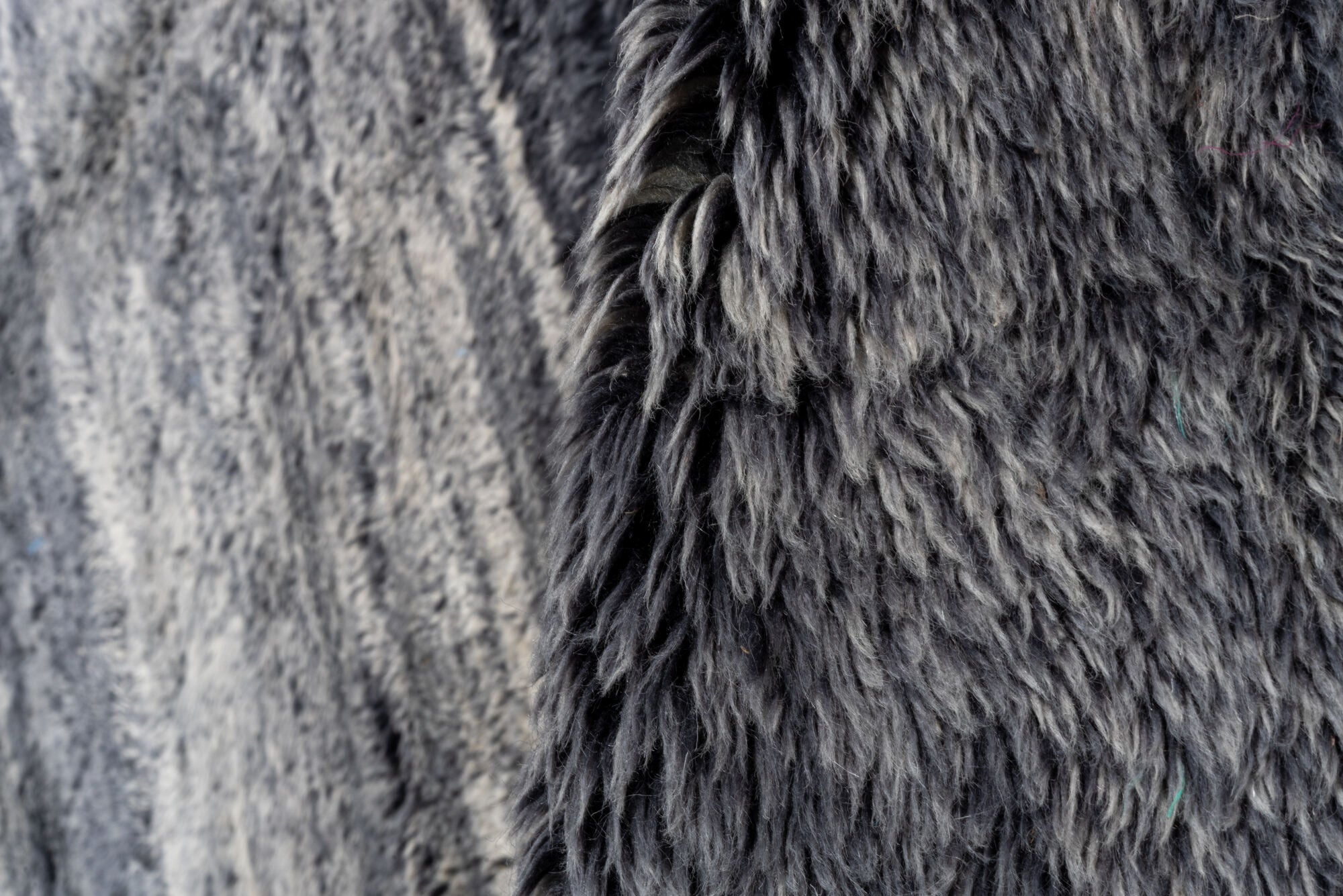 11' x 14' one-of-a-kind handmade vintage Moroccan oversize rug. Color palette: black, blue, charcoal, dark gray, dim gray