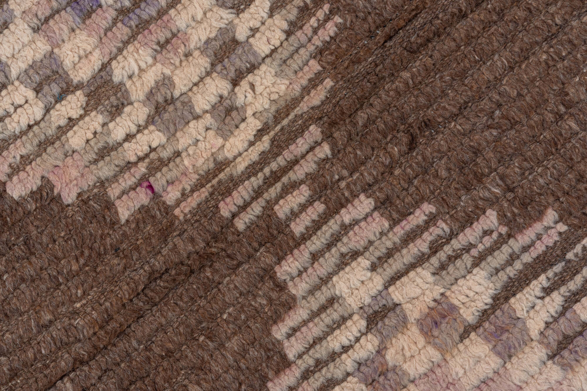 3' x 14' one-of-a-kind handmade vintage Moroccan runner rug. Color palette: brown, orange, pink