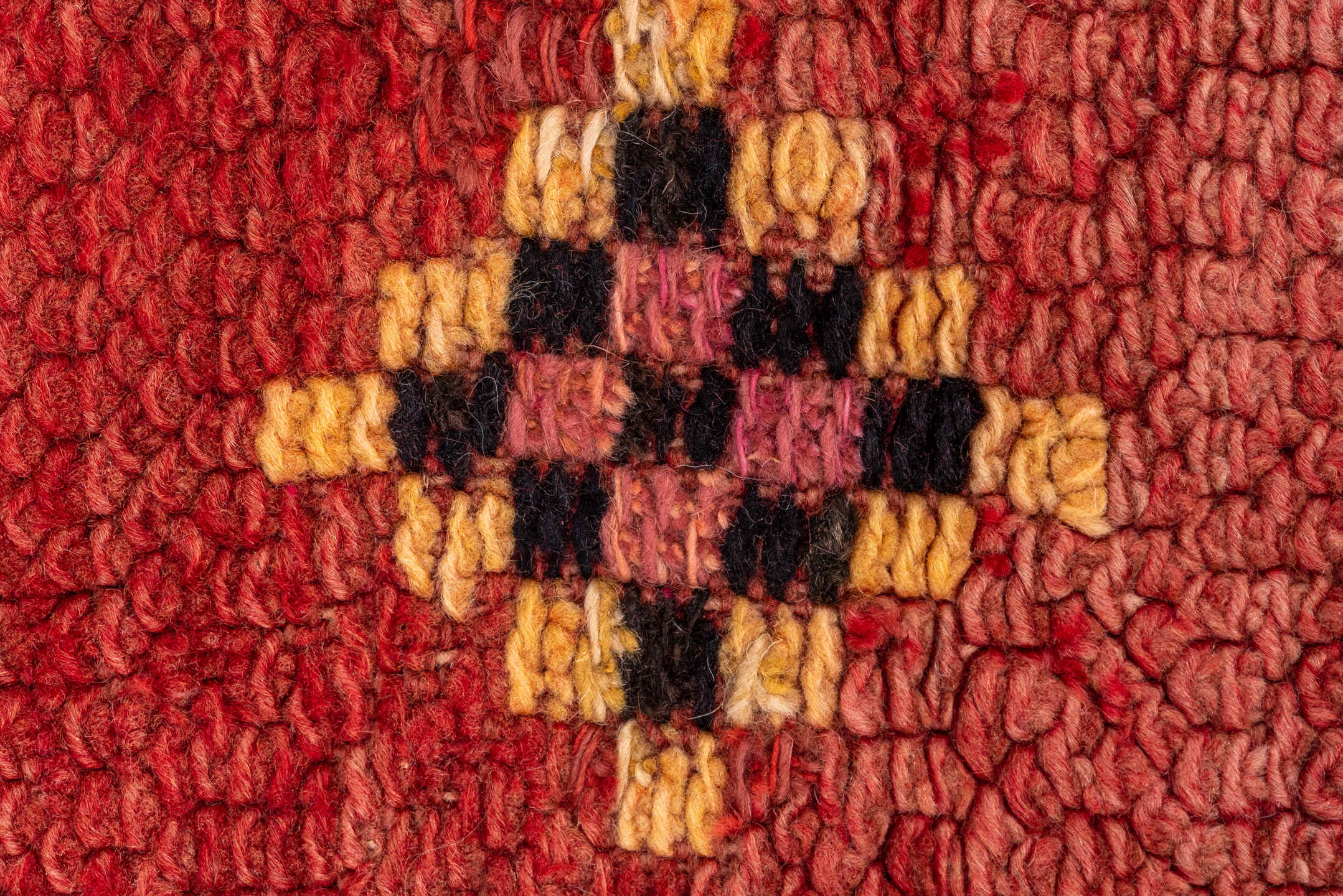 5' x 10' one-of-a-kind handmade vintage Moroccan medium size rug. Color palette: brown, red, pink, gray