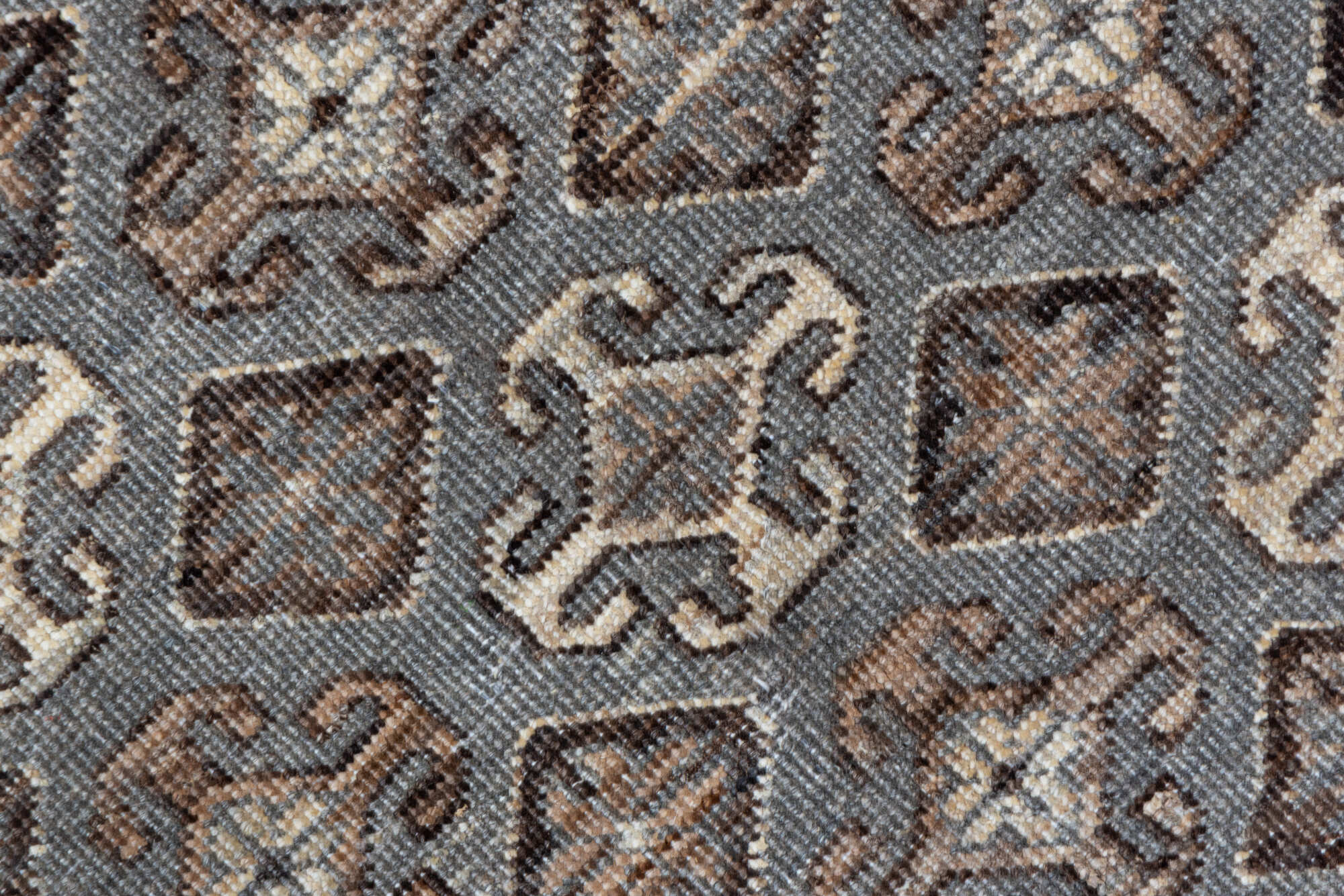 4' x 6' one-of-a-kind handmade vintage Khotan small size rug. Color palette: brown, dark gray, gray, light gray, off-white