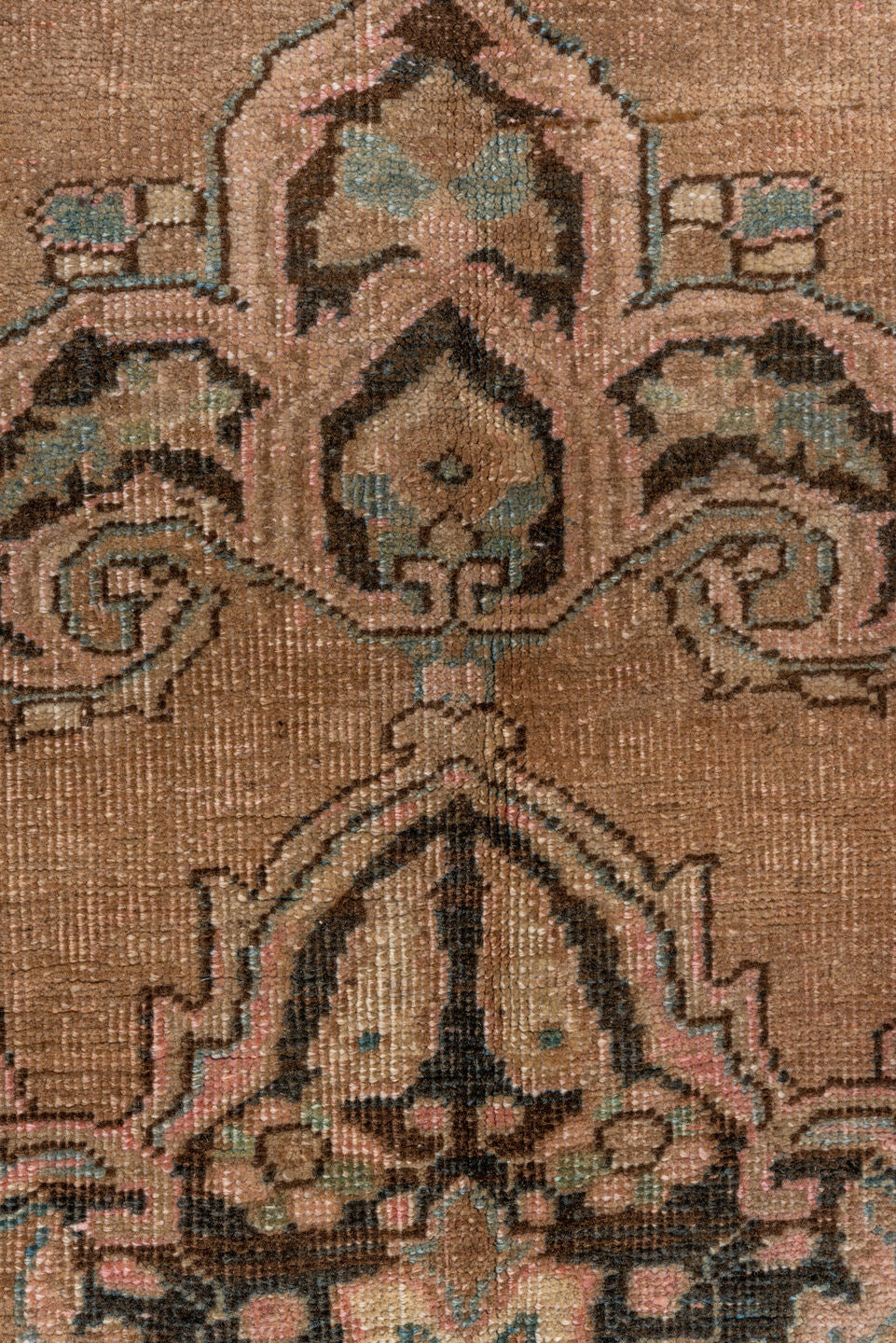 9' x 11' one-of-a-kind handmade vintage Heriz large size rug. Color palette: gray, pink, off-white, brown, black, blue