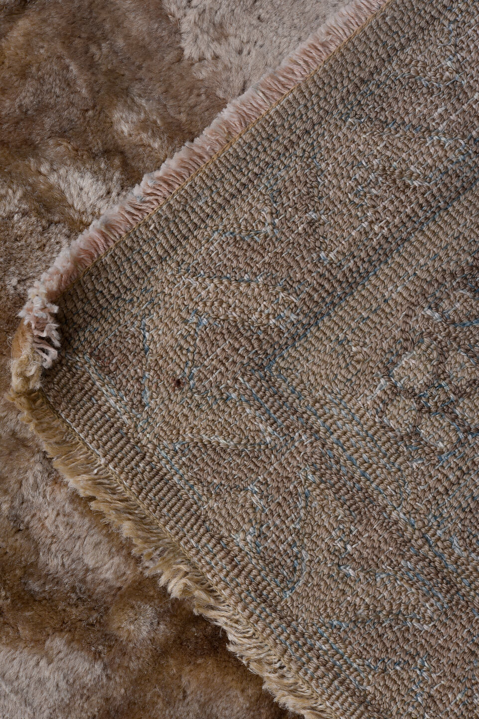 9' x 11' one-of-a-kind handmade vintage Hooked large size rug. Color palette: gray, light gray, off-white, brown, pink