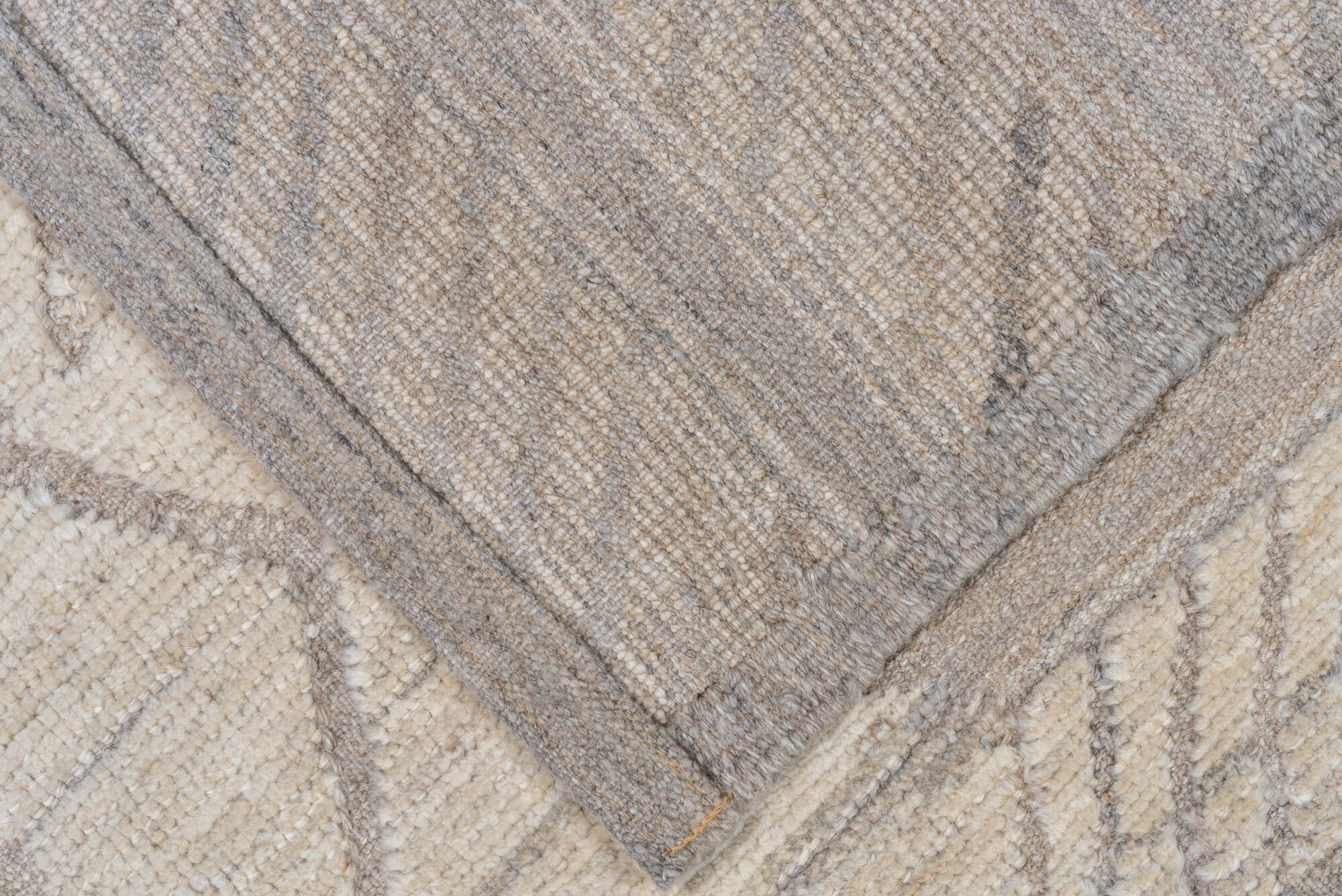 9' x 12' one-of-a-kind handmade vintage Tulu large size rug. Color palette: dark gray, gainsboro, gray, light gray, linen