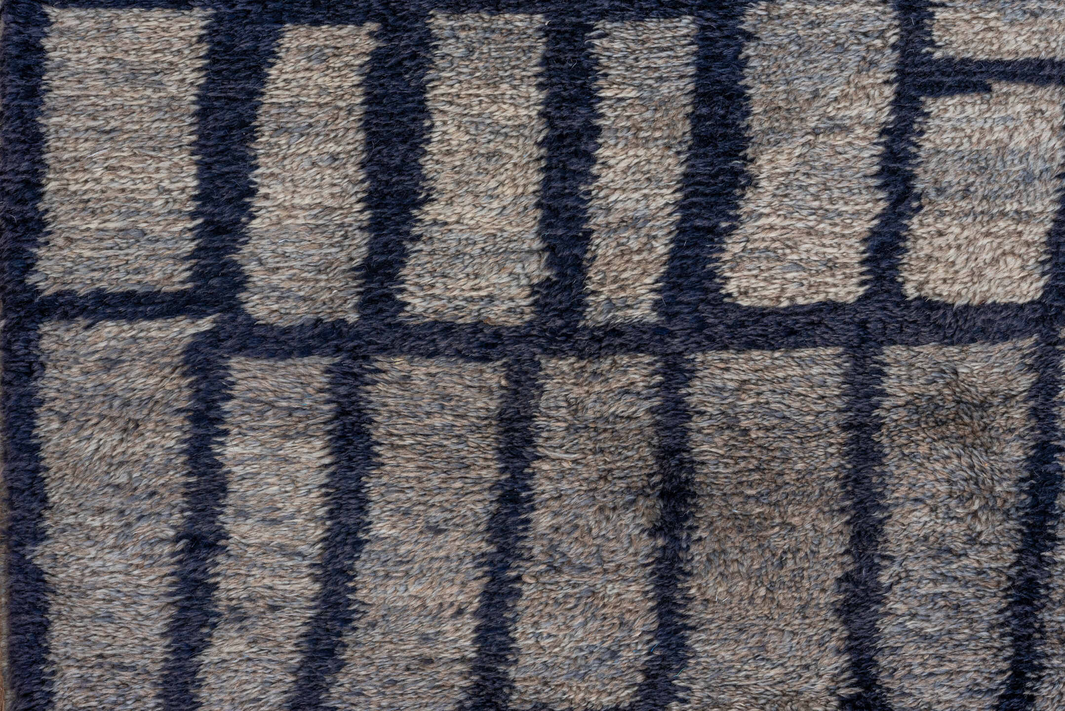 13' x 20' one-of-a-kind handmade vintage Moroccan oversize rug. Color palette: gray, black, blue, dark gray, dim gray