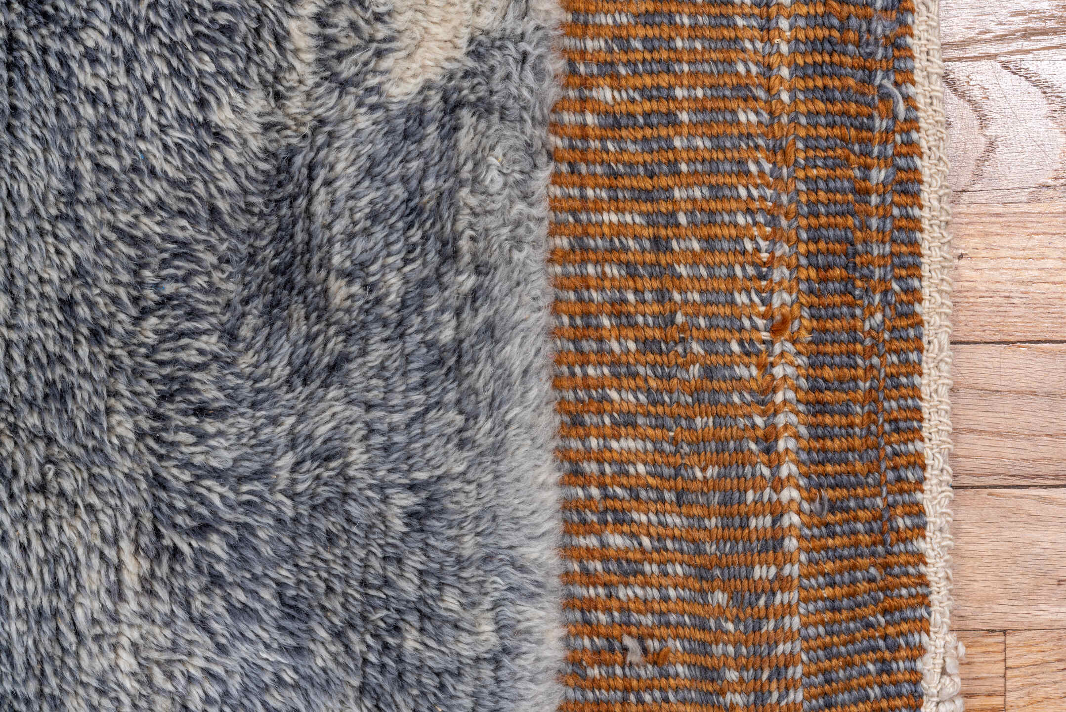 10' x 13' one-of-a-kind handmade vintage Moroccan large size rug. Color palette: brown, gray, light gray, light blue, black