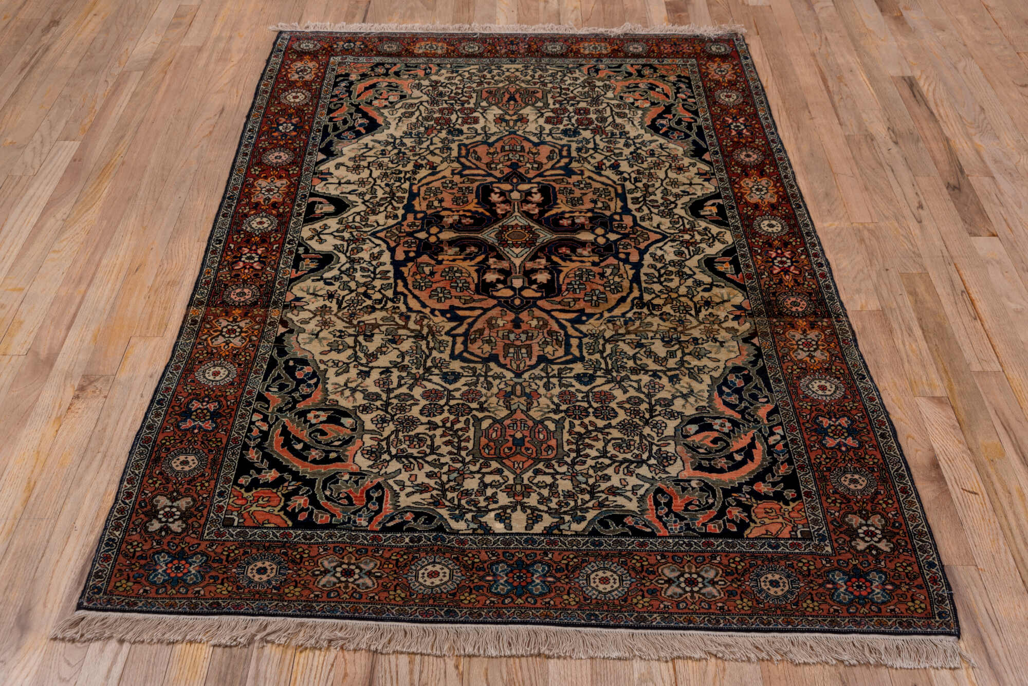 4' x 6' one-of-a-kind handmade vintage Far.Sarouk small size rug. Color palette: black, blue, brown, charcoal, gray