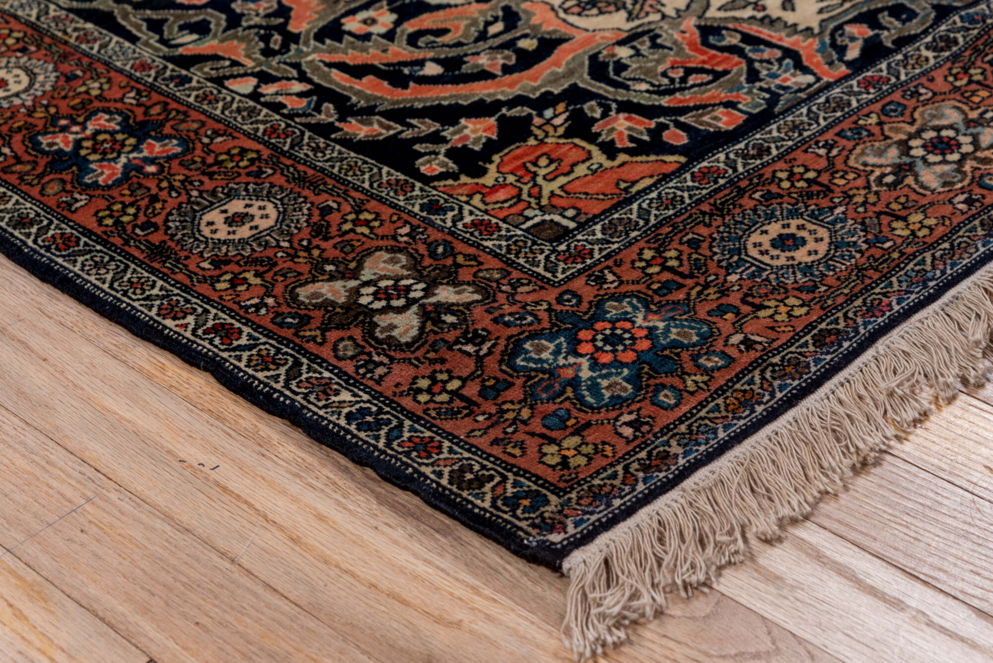 4' x 6' one-of-a-kind handmade vintage Far.Sarouk small size rug. Color palette: black, blue, brown, charcoal, gray