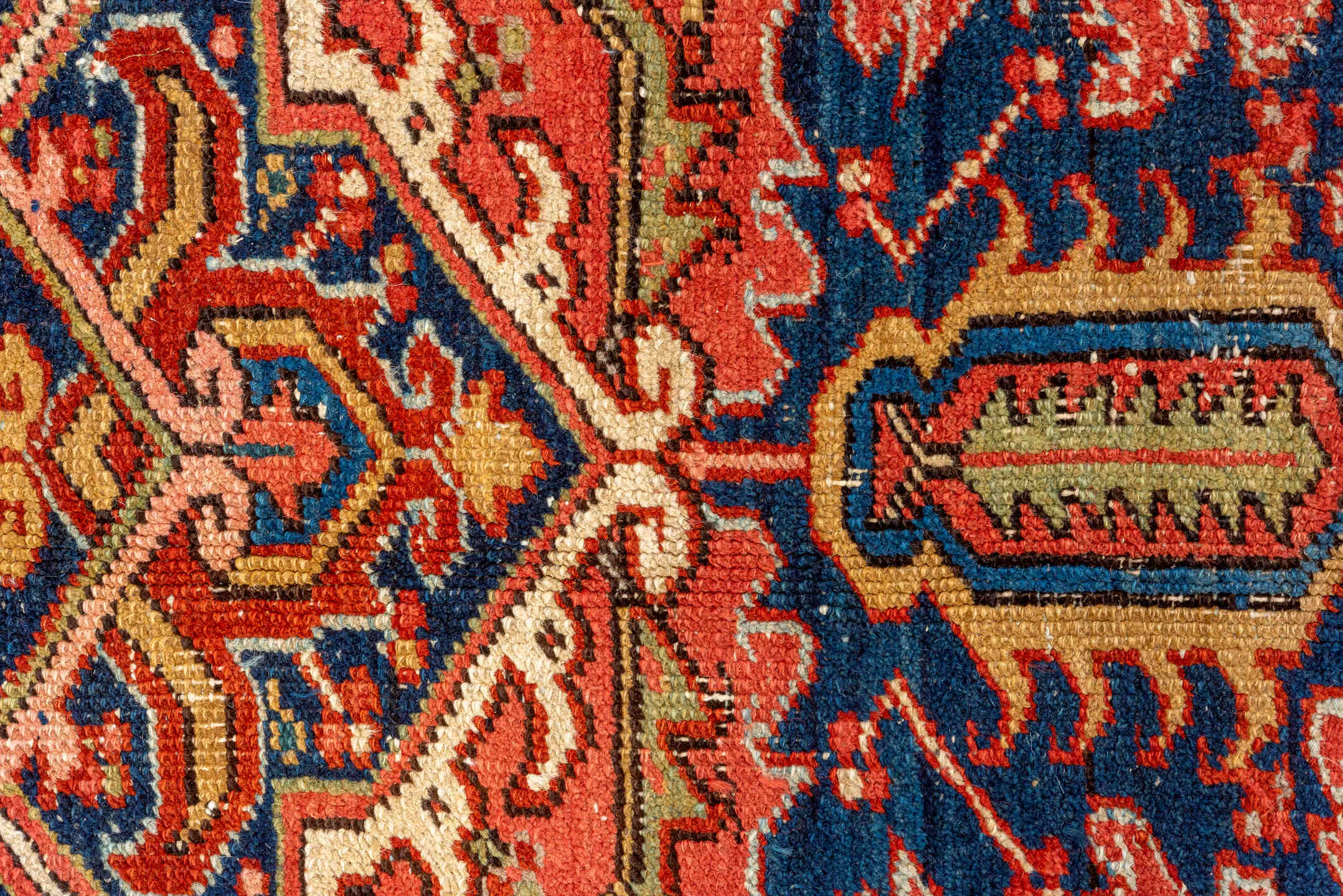 5' x 8' one-of-a-kind handmade vintage Heriz medium size rug. Color palette: brown, orange, gray, blue, pink, red, arapawa
