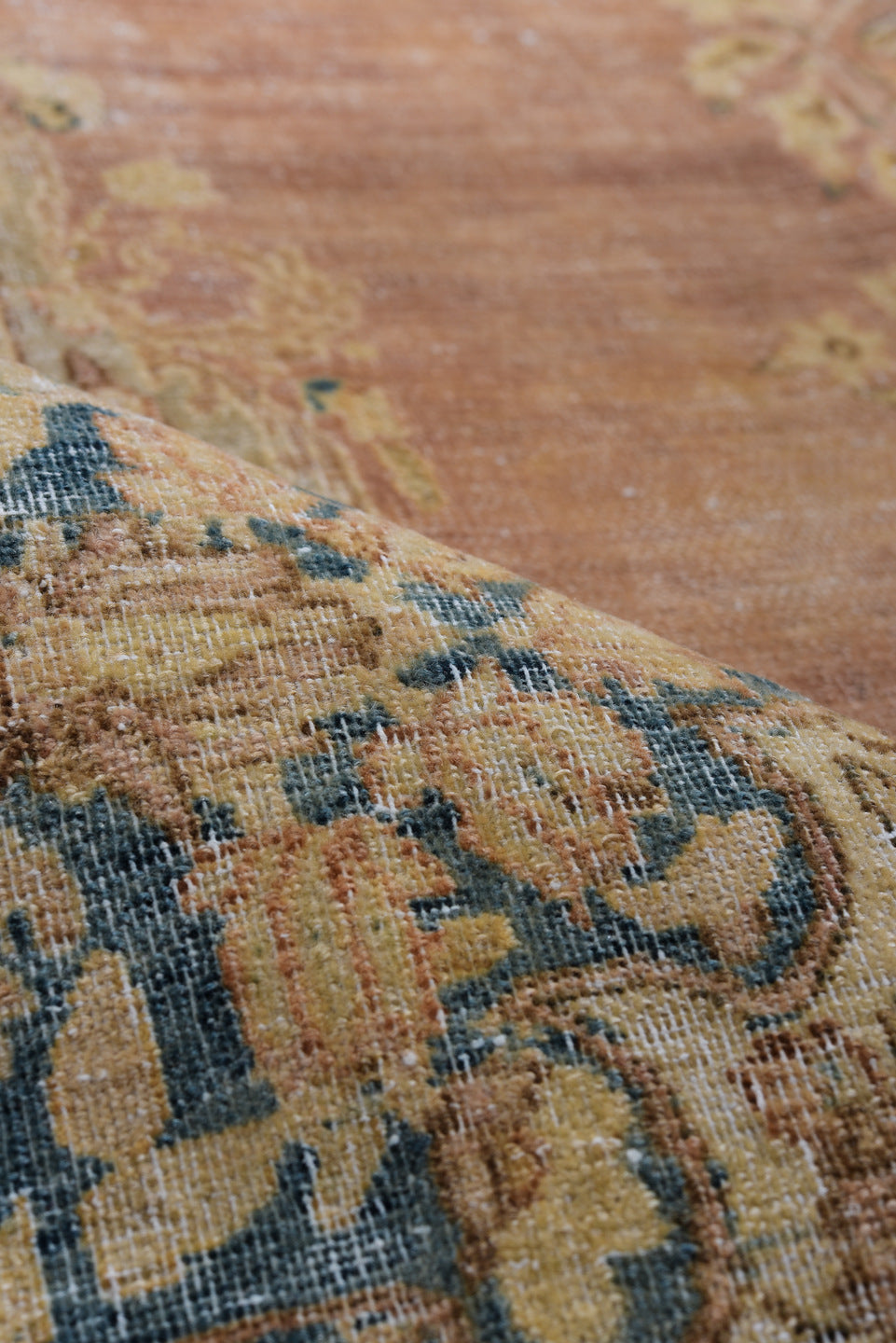 8' x 11' one-of-a-kind handmade vintage Kerman large size rug. Color palette: gray, brown, orange, pink, black, off-white