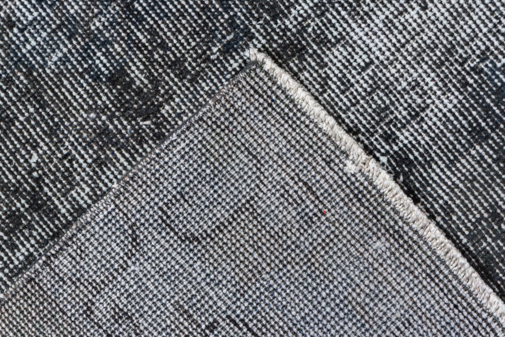 2' x 10' one-of-a-kind handmade vintage Overdyed runner rug. Color palette: black, charcoal, dark gray, dim gray, gray