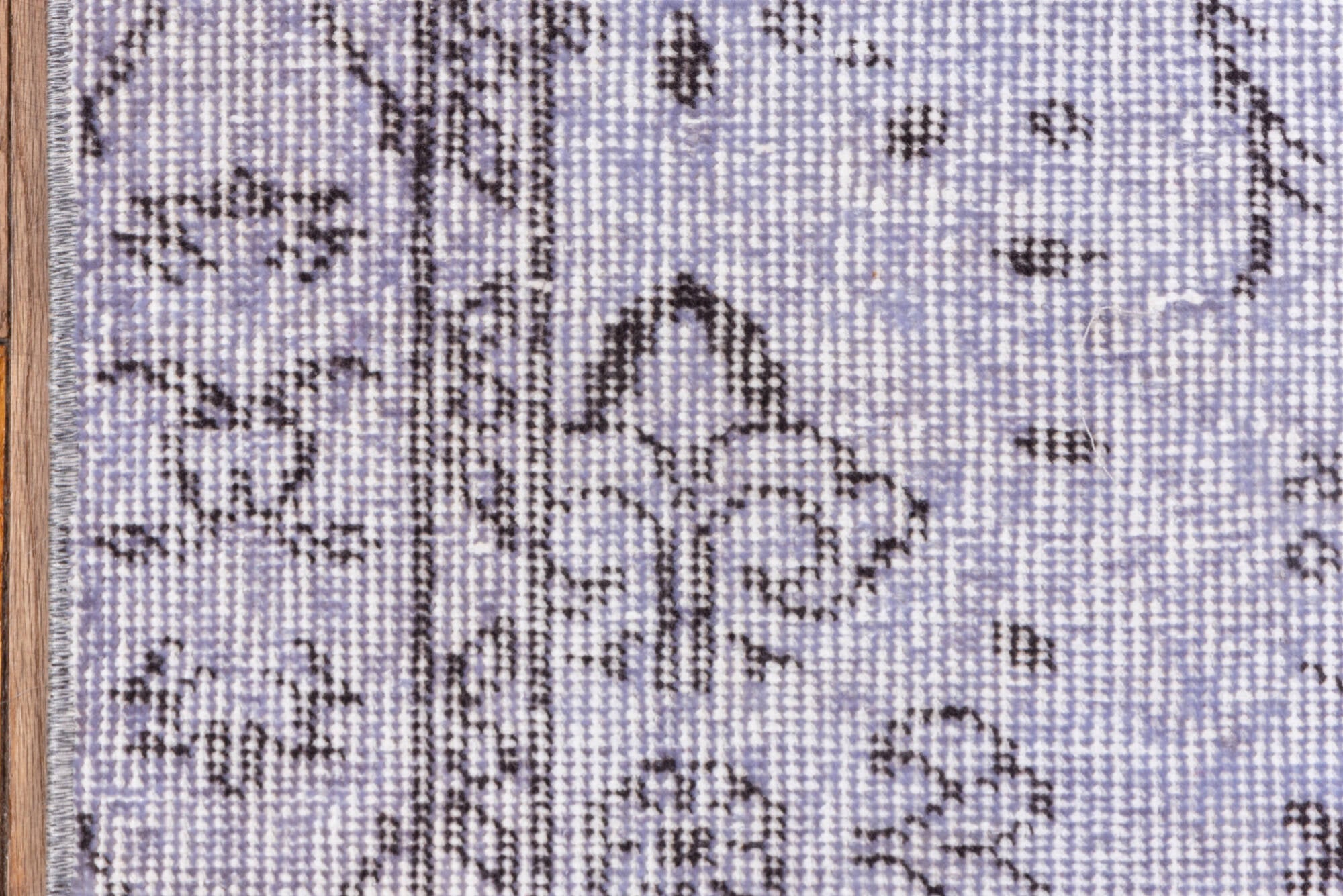 2' x 6' one-of-a-kind handmade vintage Overdyed runner rug. Color palette: gainsboro, gray, lavender blush, light gray