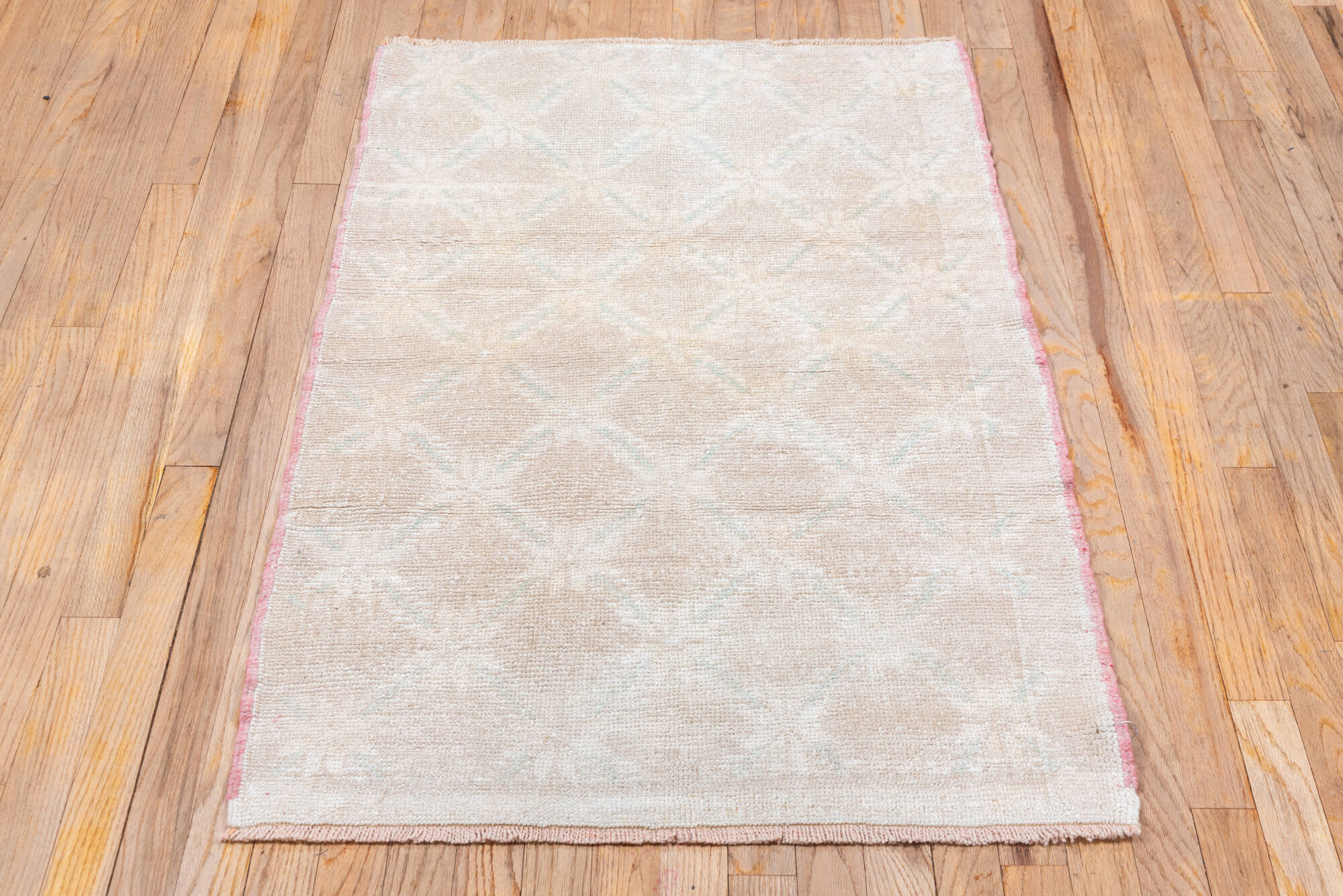 2' x 4' one-of-a-kind handmade vintage Oushak small size rug. Color palette: brown, gainsboro, gray, light gray, linen