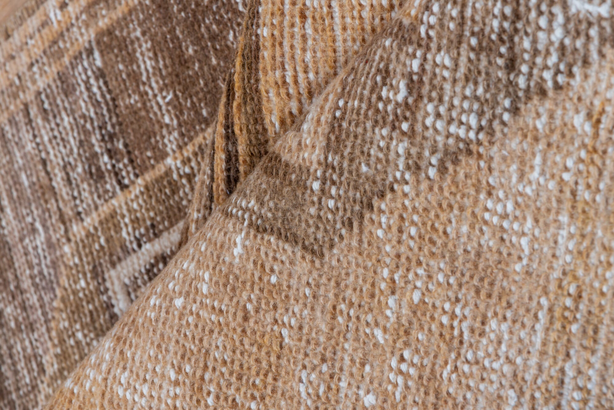 2' x 12' one-of-a-kind handmade vintage Oushak runner rug. Color palette: brown, off-white, orange, pink, snow, white