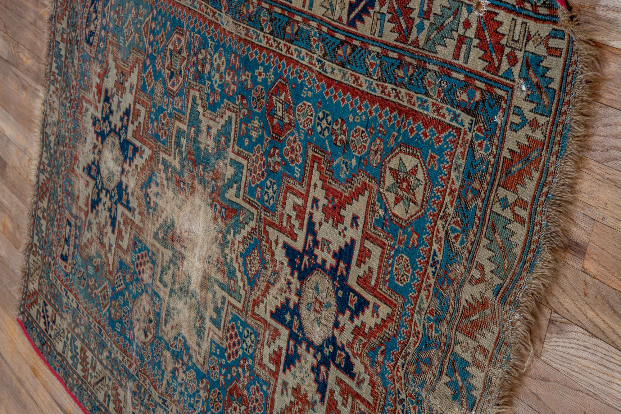 3' x 4' one-of-a-kind handmade vintage Shirvan small size rug. Color palette: black, blue, brown, dim gray, gray, light gray
