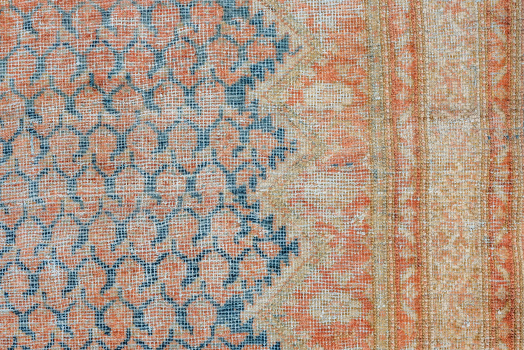 3' x 13' one-of-a-kind handmade vintage Mahal runner rug. Color palette: gray, pink, light gray, off-white, brown, silver