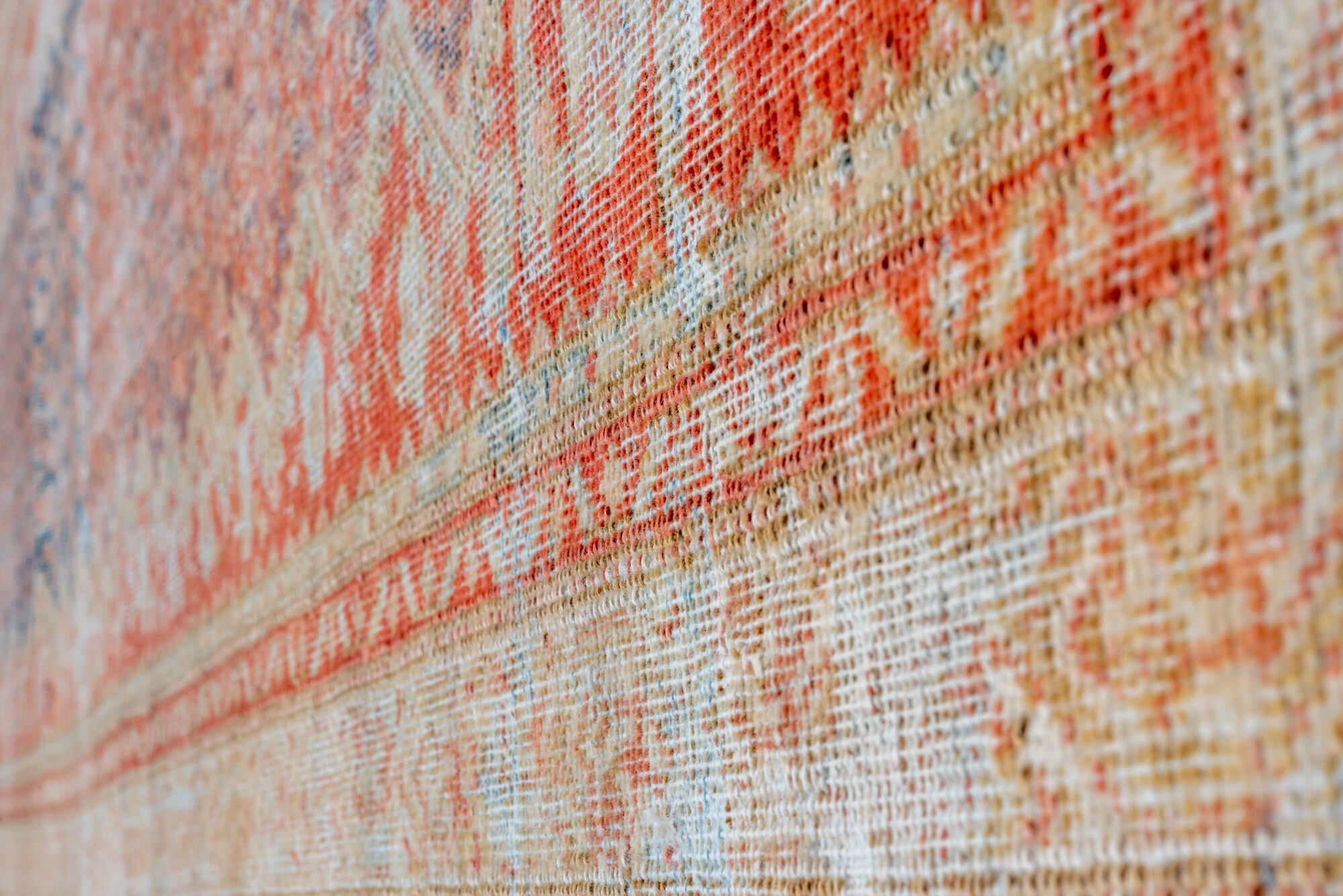 3' x 13' one-of-a-kind handmade vintage Mahal runner rug. Color palette: gray, pink, light gray, off-white, brown, silver