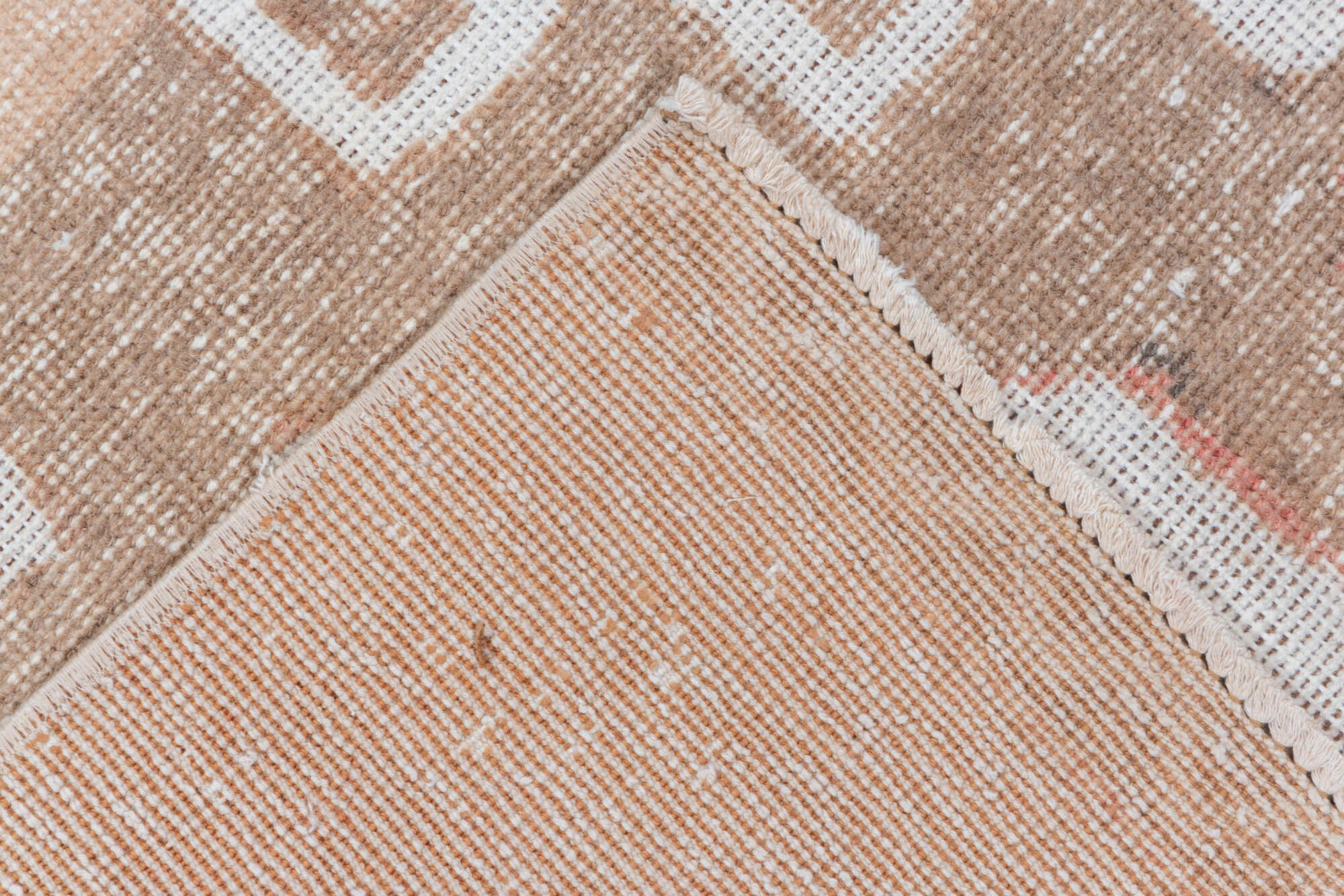 2' x 12' one-of-a-kind handmade vintage Oushak runner rug. Color palette: brown, gainsboro, gray, lavender blush, light gray