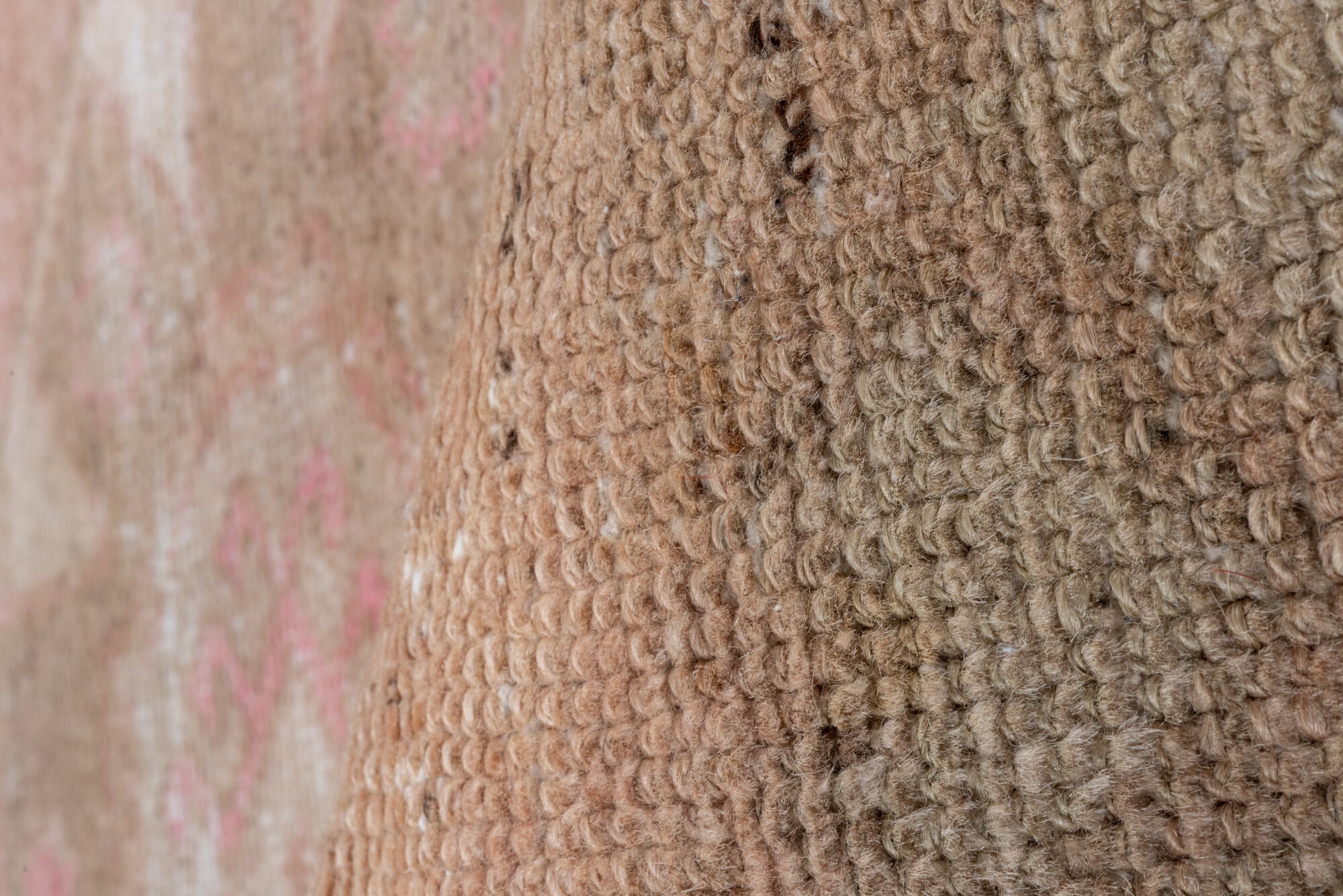 2' x 8' one-of-a-kind handmade vintage Oushak runner rug. Color palette: brown, light gray, off-white, orange, pink, snow