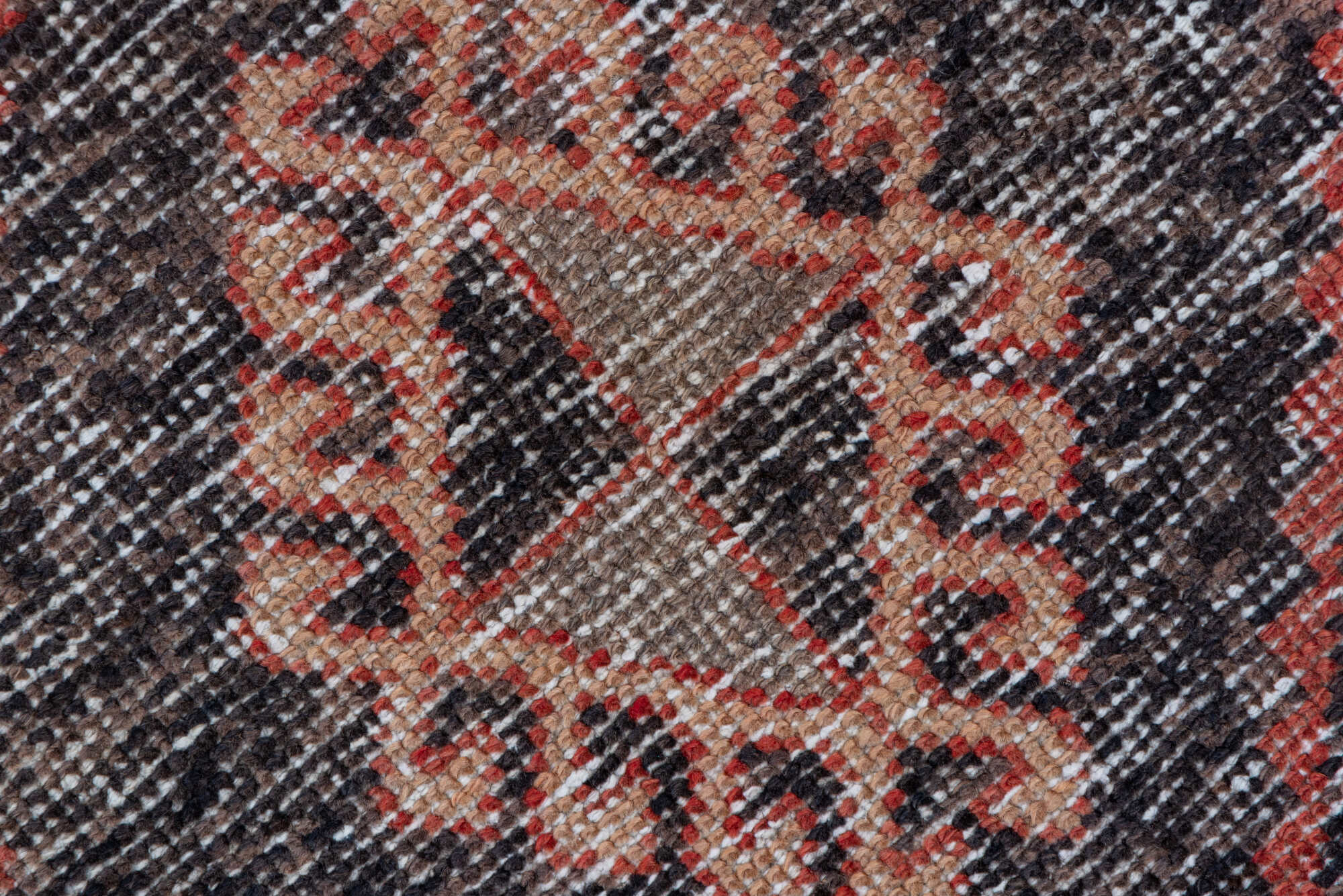 3' x 13' one-of-a-kind handmade vintage Oushak runner rug. Color palette: brown, gray, pink, red, redwood