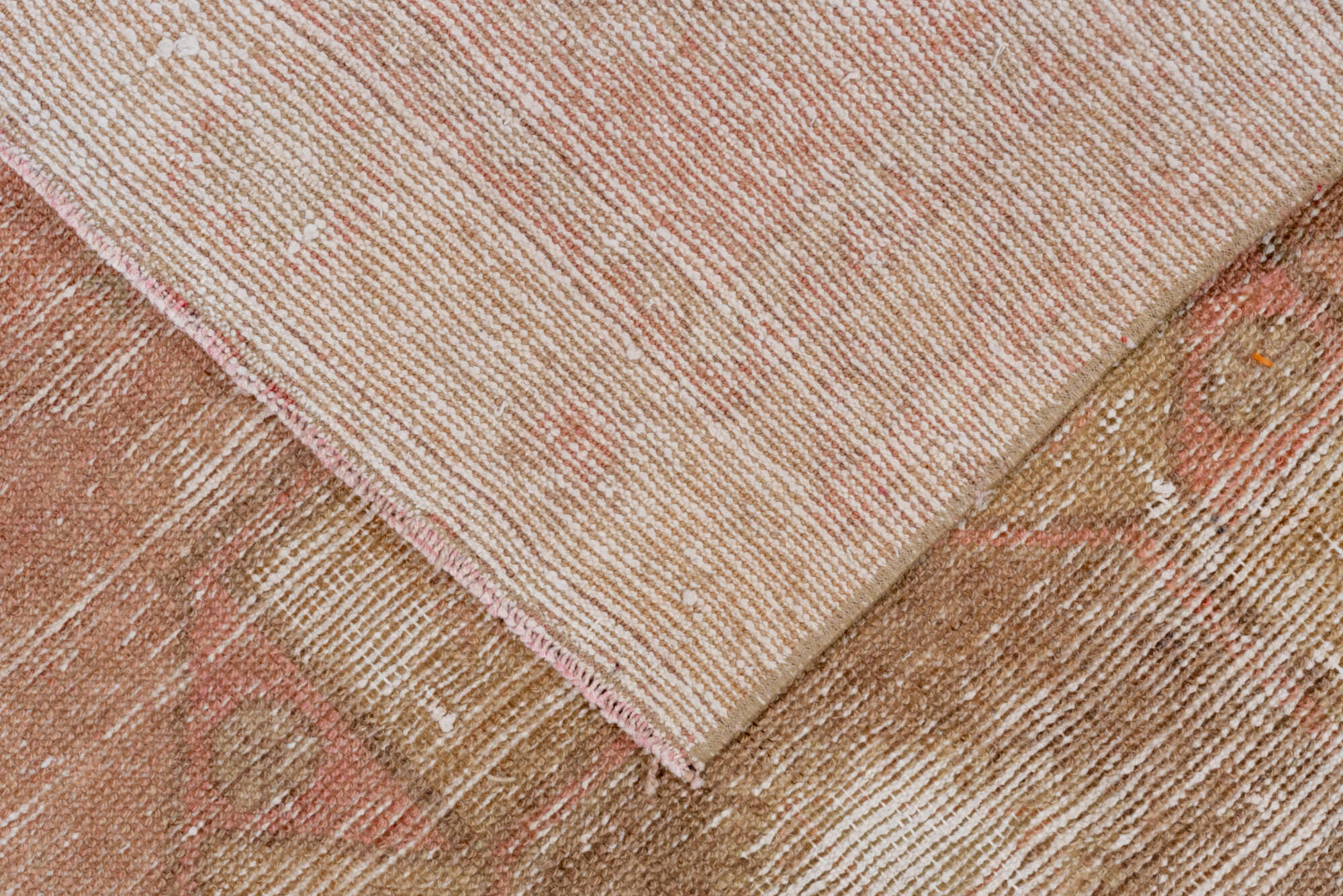 3' x 11' one-of-a-kind handmade vintage Oushak runner rug. Color palette: brown, gray, light gray, off-white, pink, snow