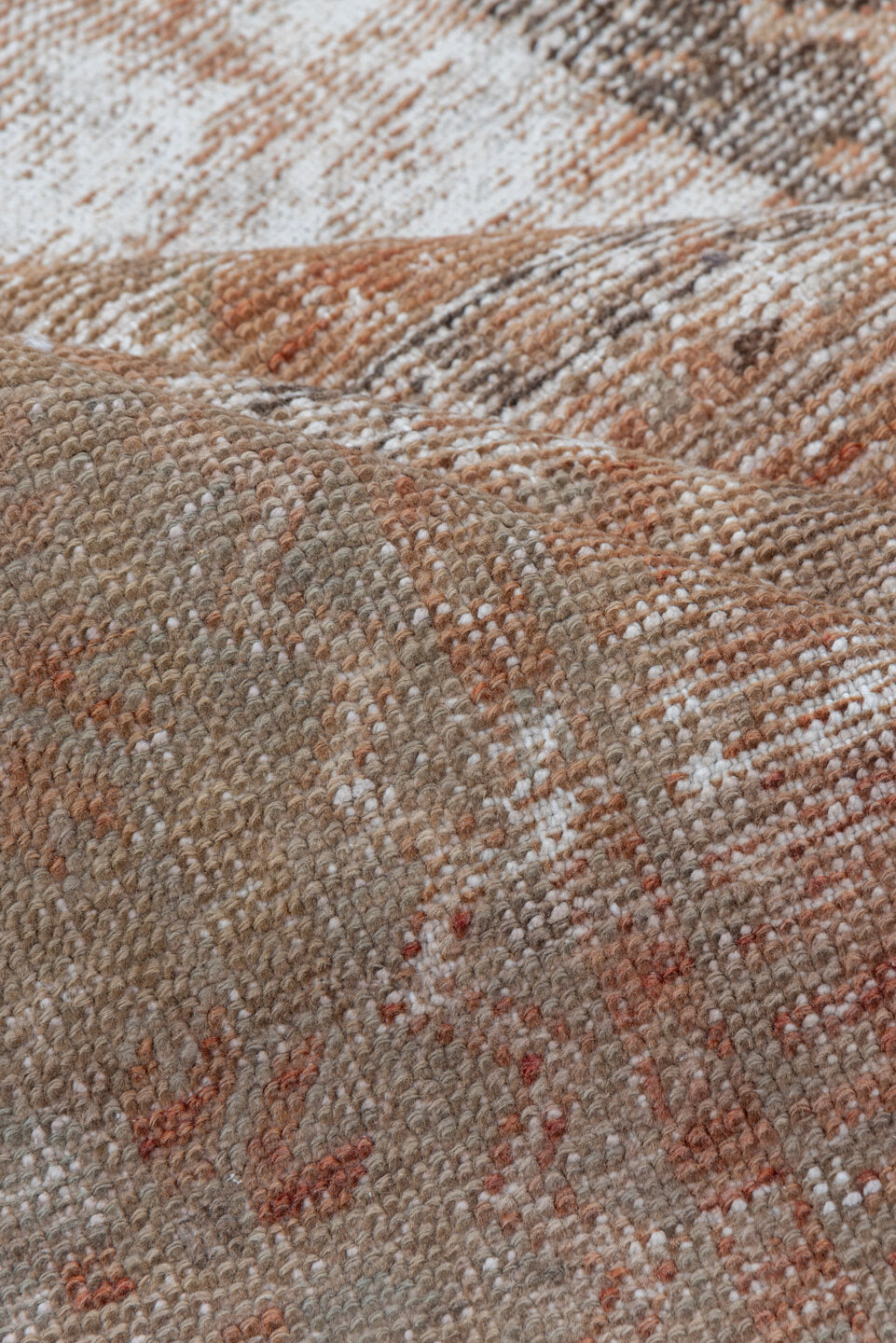 3' x 15' one-of-a-kind handmade vintage Oushak runner rug. Color palette: brown, pink, light gray, off-white, gray, orange