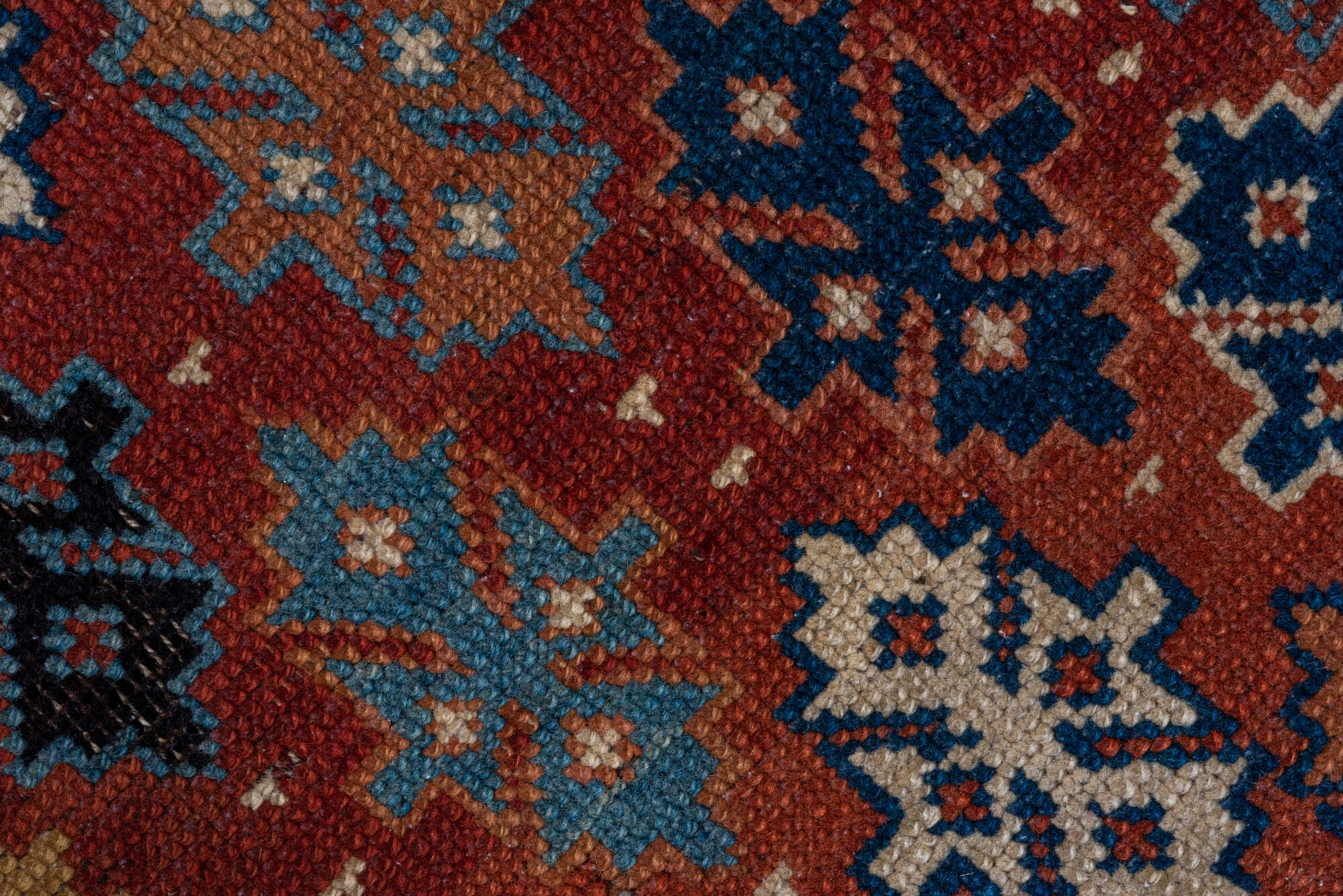 2' x 4' one-of-a-kind handmade vintage Shirvan small size rug. Color palette: black, brown, gray, pink, red