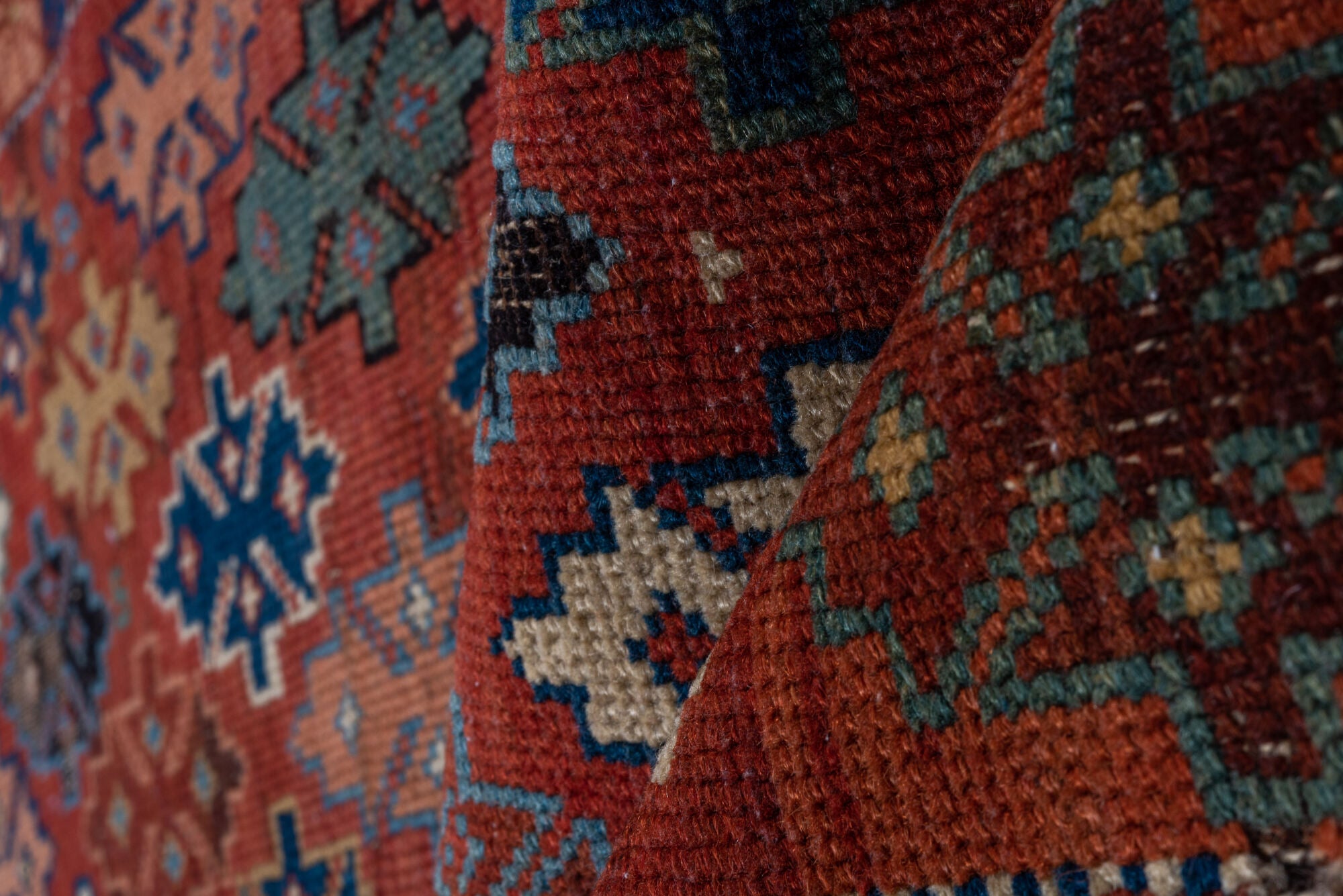 2' x 4' one-of-a-kind handmade vintage Shirvan small size rug. Color palette: black, brown, gray, pink, red