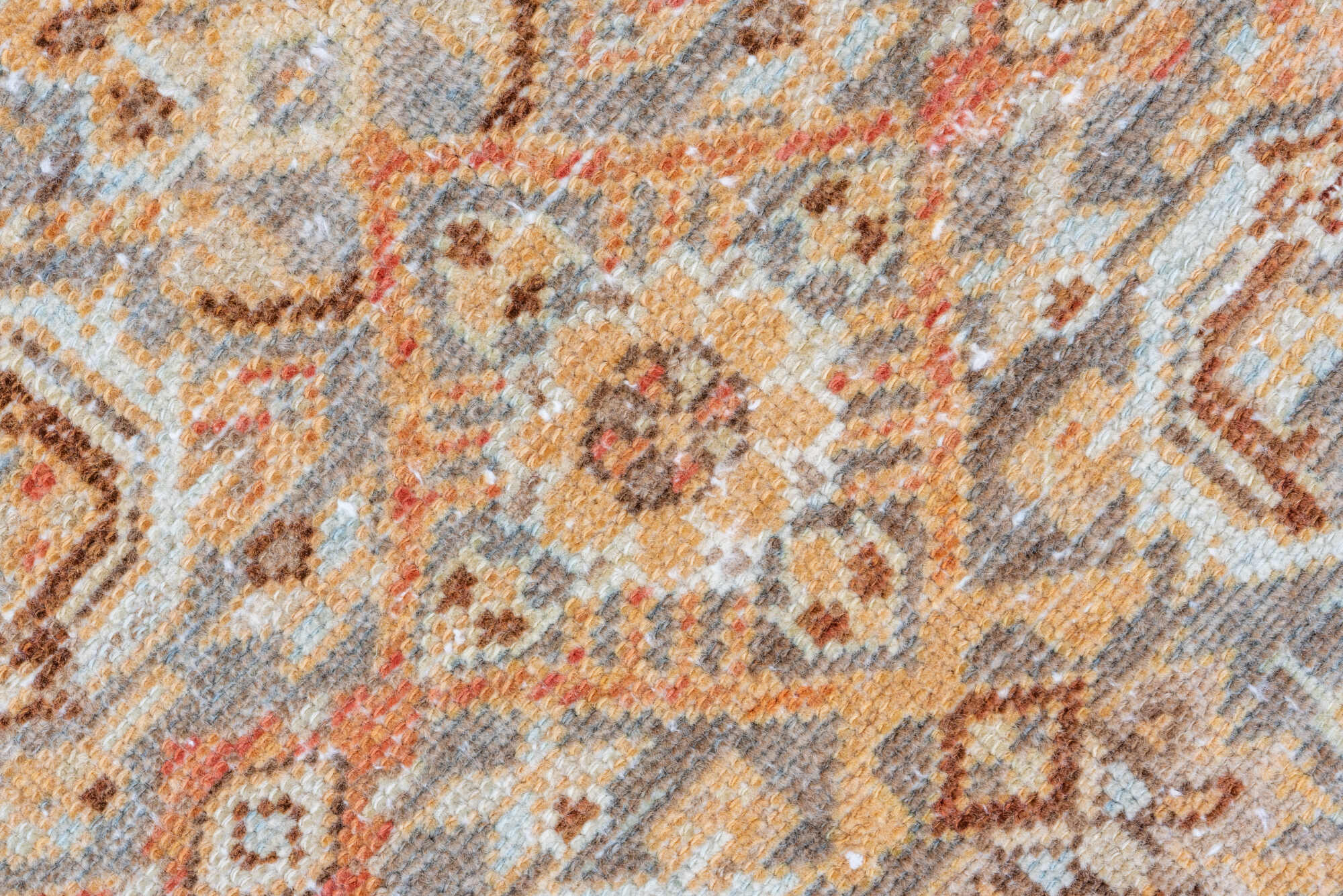3' x 16' one-of-a-kind handmade vintage Malayer runner rug. Color palette: brown, gray, light gray, off-white, orange, pink