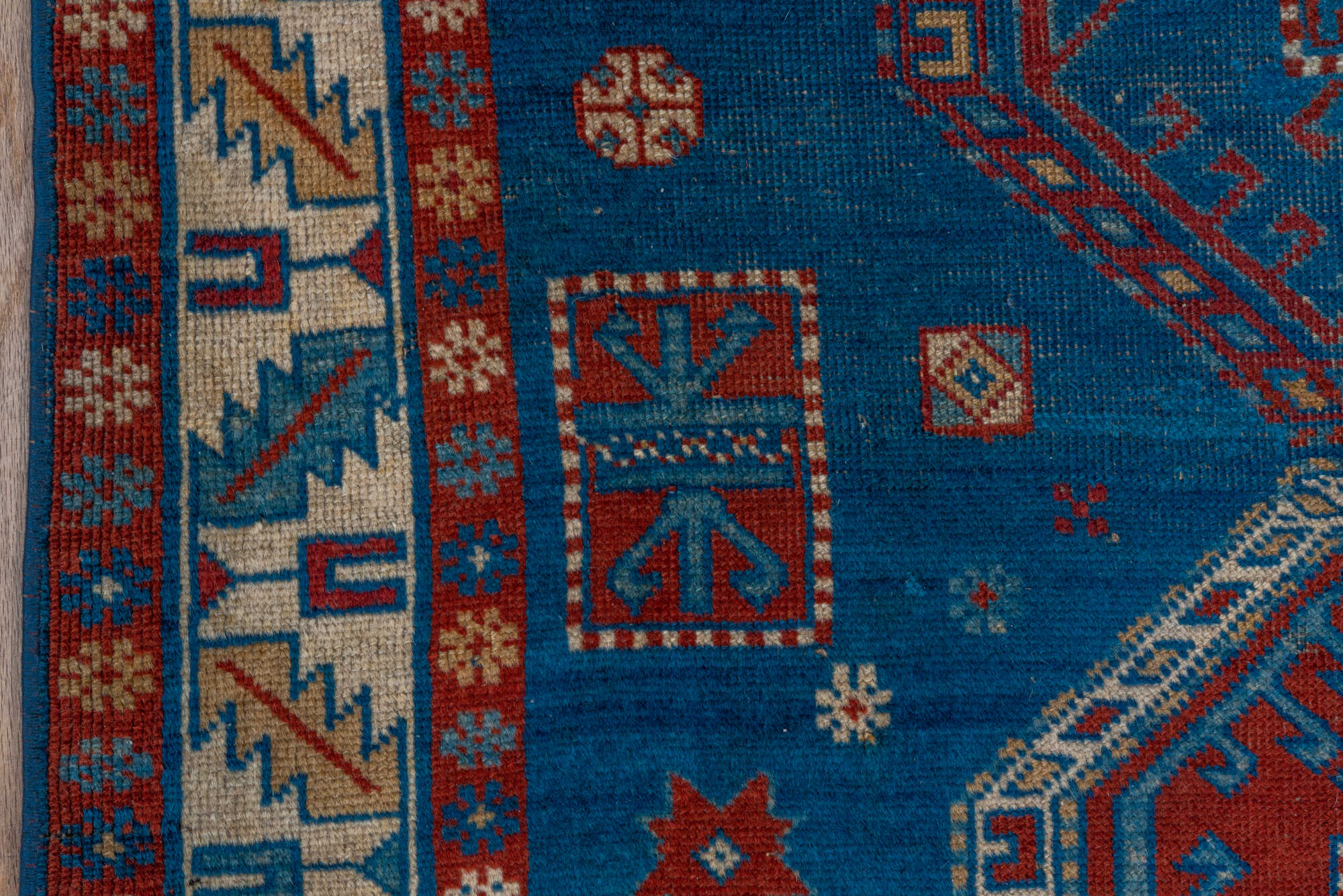 3' x 4' one-of-a-kind handmade vintage Shirvan small size rug. Color palette: arapawa, blue, brown, dim gray, gray, red
