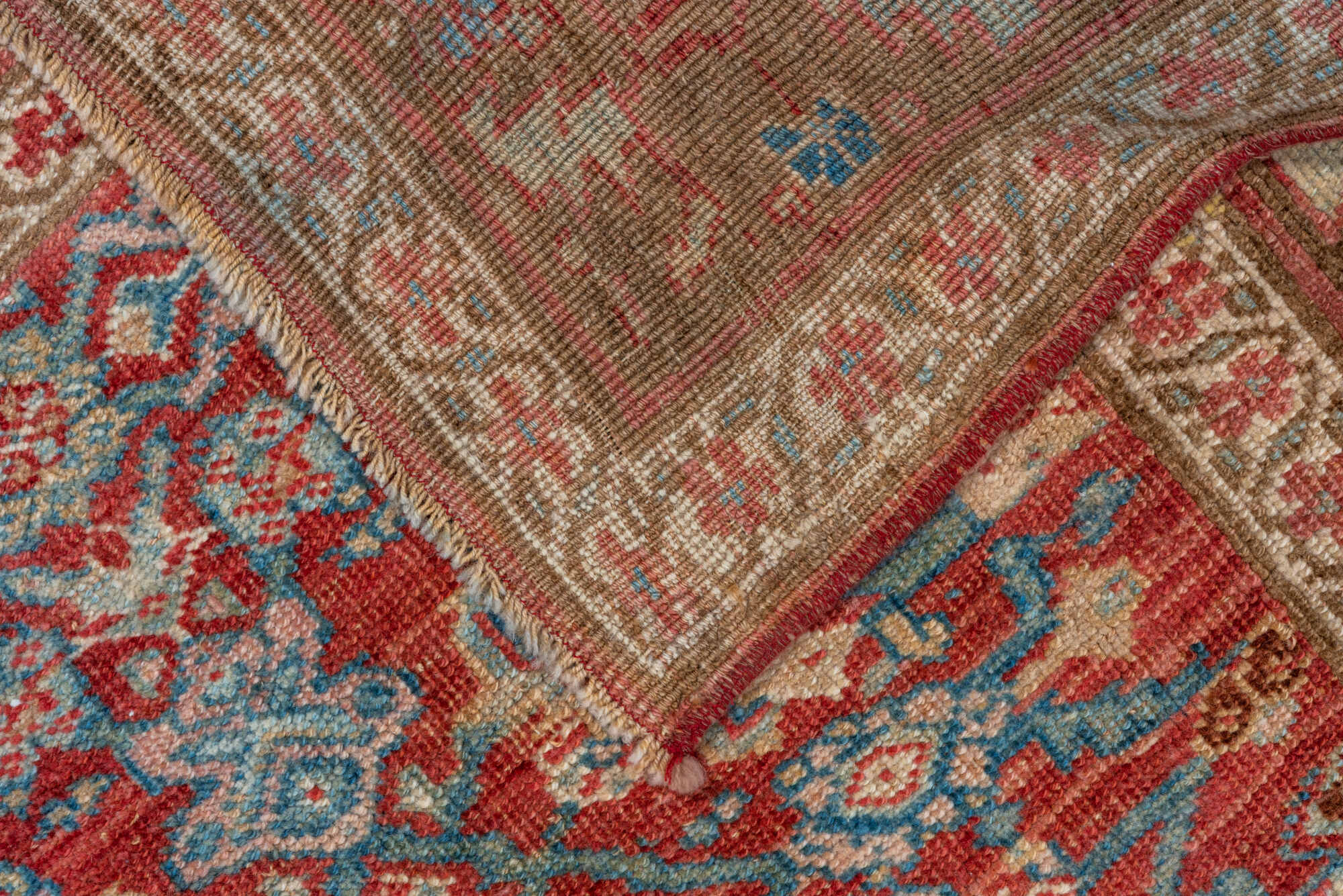 3' x 13' one-of-a-kind handmade vintage Bidjar runner rug. Color palette: gray, brown, red, pink, blue