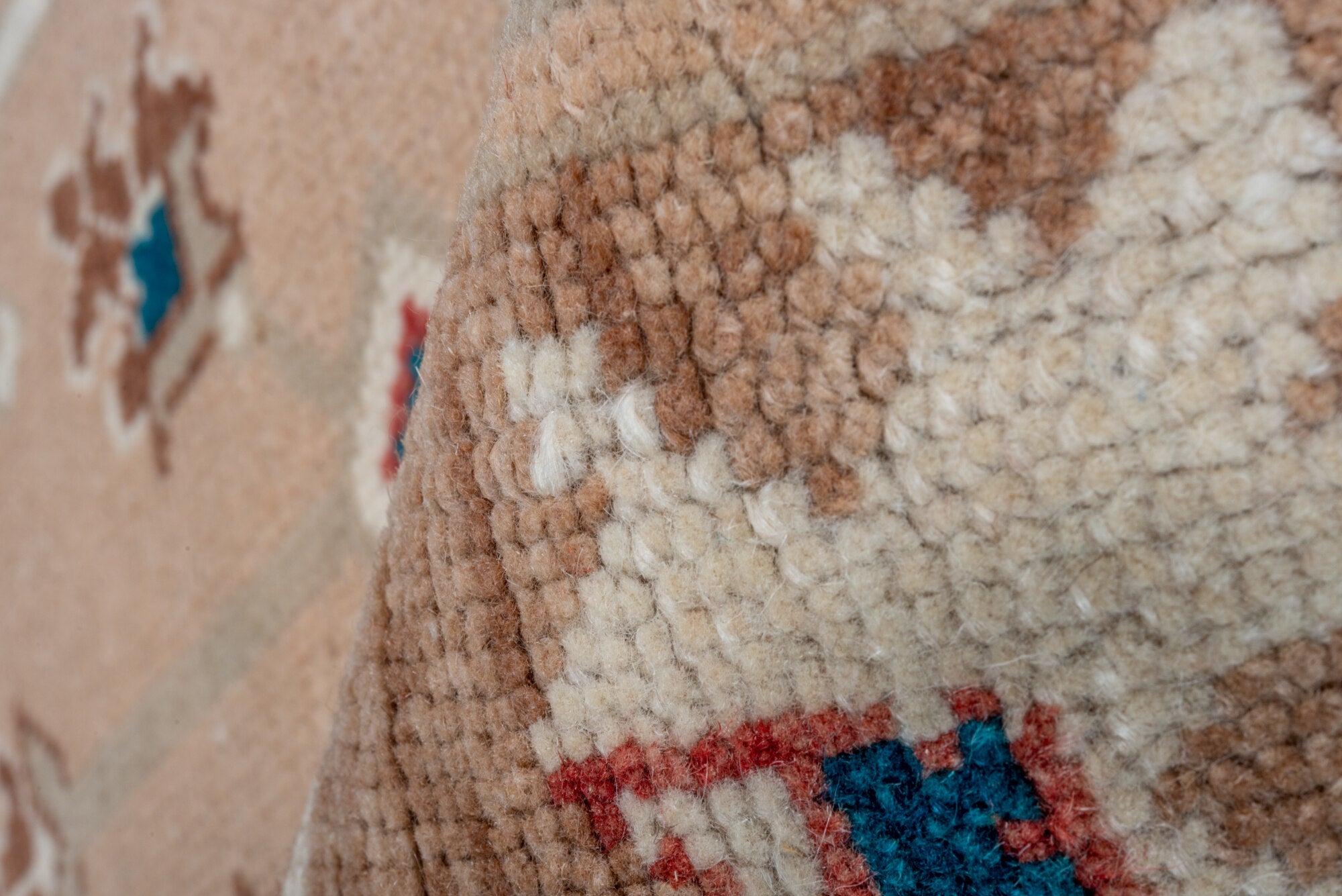 2' x 3' one-of-a-kind handmade vintage Oushak small size rug. Color palette: blue, brown, gray, light gray, off-white, pink