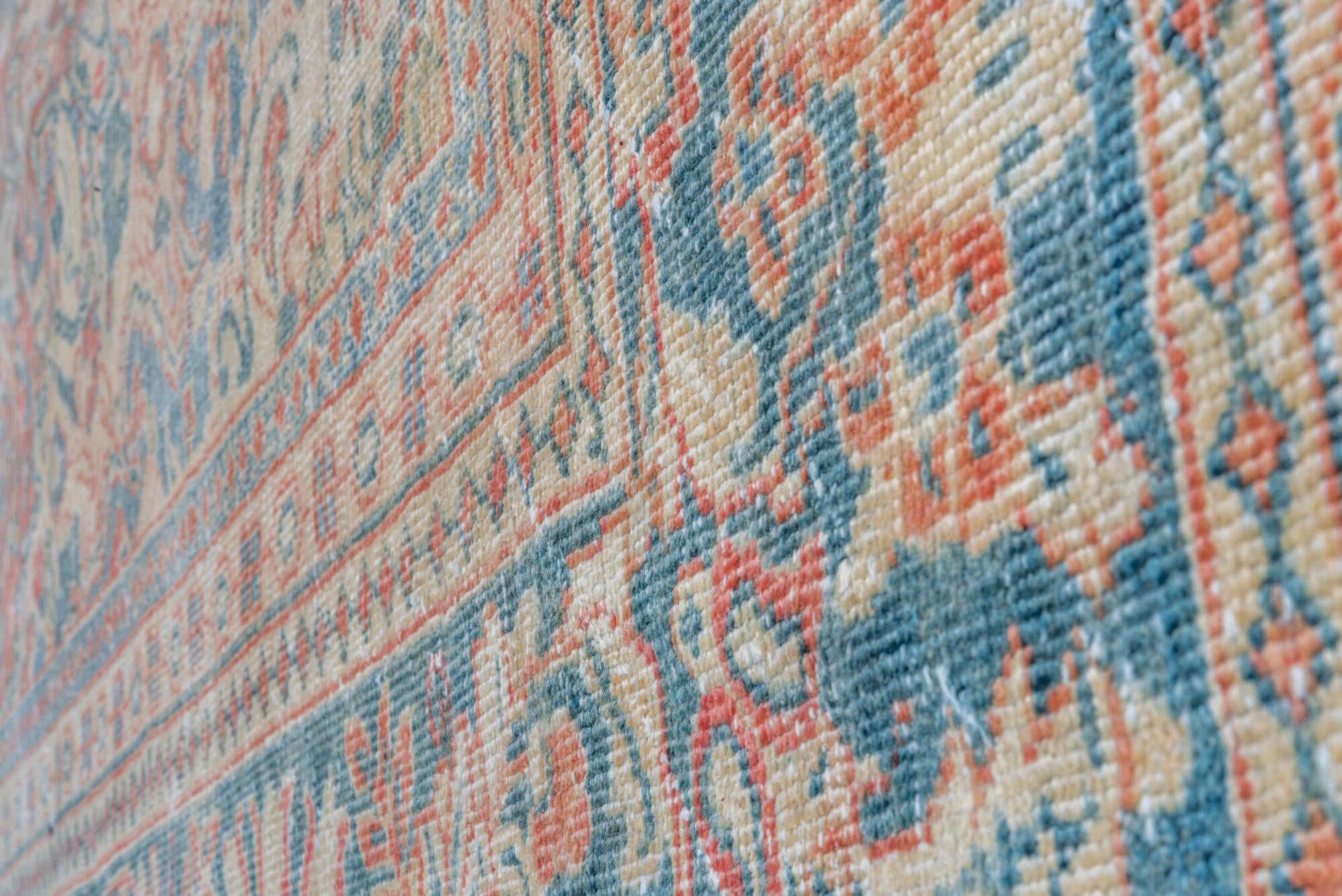 10' x 13' one-of-a-kind handmade vintage Mahal large size rug. Color palette: blue, brown, dark gray, gray, light gray