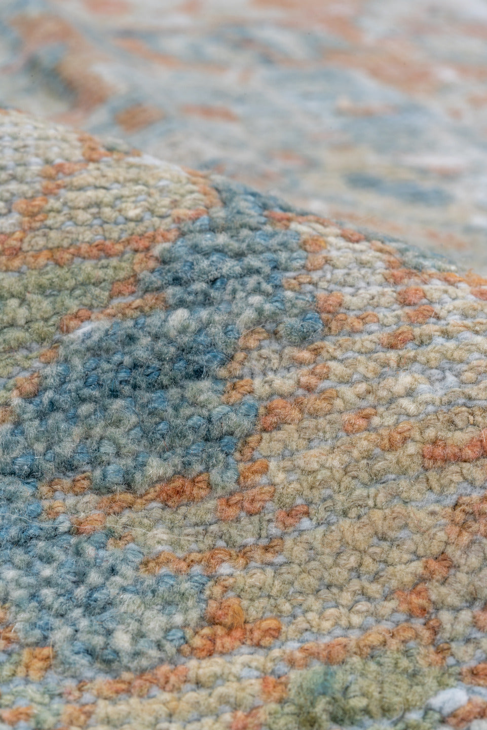 9' x 14' one-of-a-kind handmade vintage Mahal large size rug. Color palette: light gray, gray, off-white, pink, blue