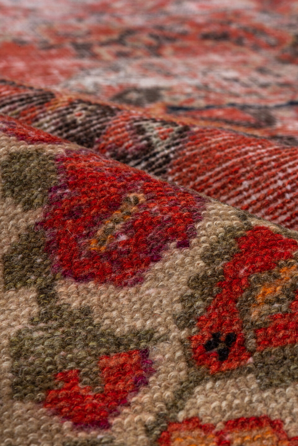 5' x 9' one-of-a-kind handmade vintage Malayer medium size rug. Color palette: brown, red, pink, gray, redwood