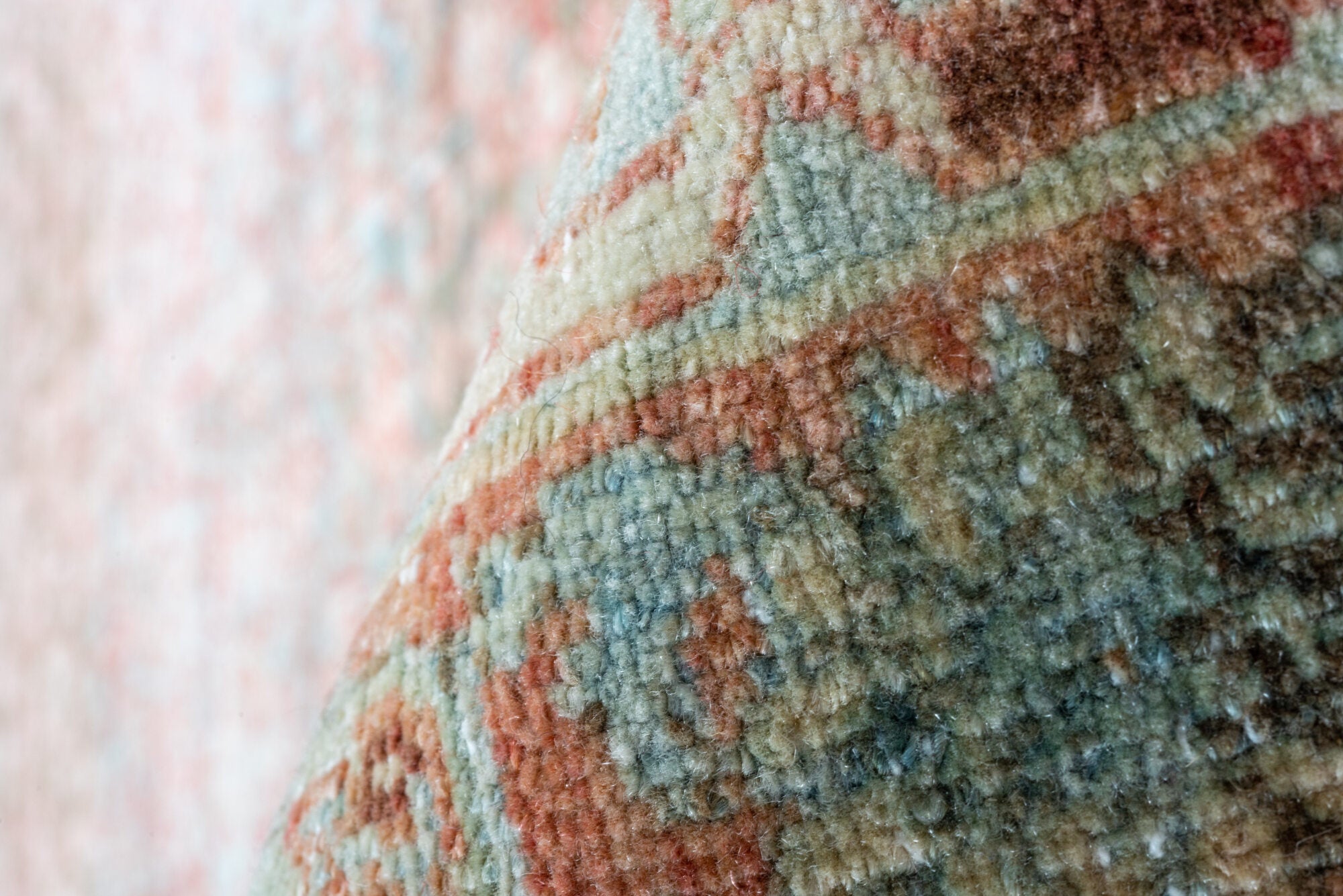 4' x 14' one-of-a-kind handmade vintage Bidjar runner rug. Color palette: pink, gray, light gray, brown, off-white, silver