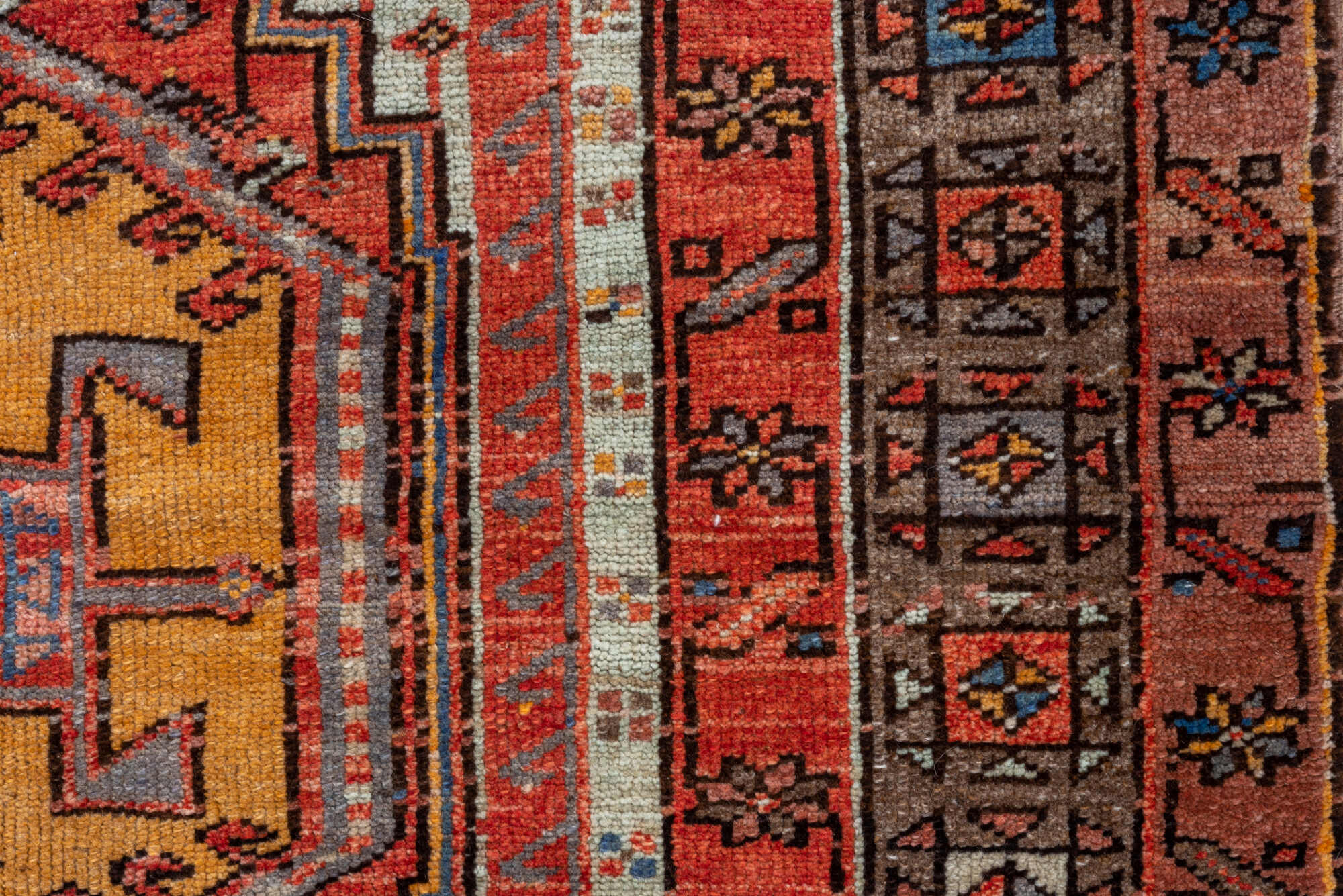 3' x 5' one-of-a-kind handmade vintage Oushak small size rug. Color palette: brown, gray, pink, blue, black