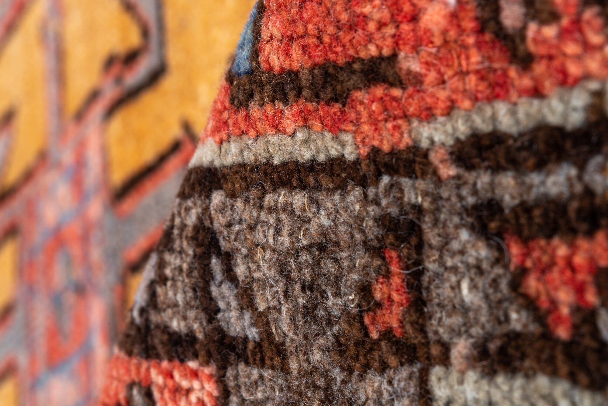 3' x 5' one-of-a-kind handmade vintage Oushak small size rug. Color palette: brown, gray, pink, blue, black