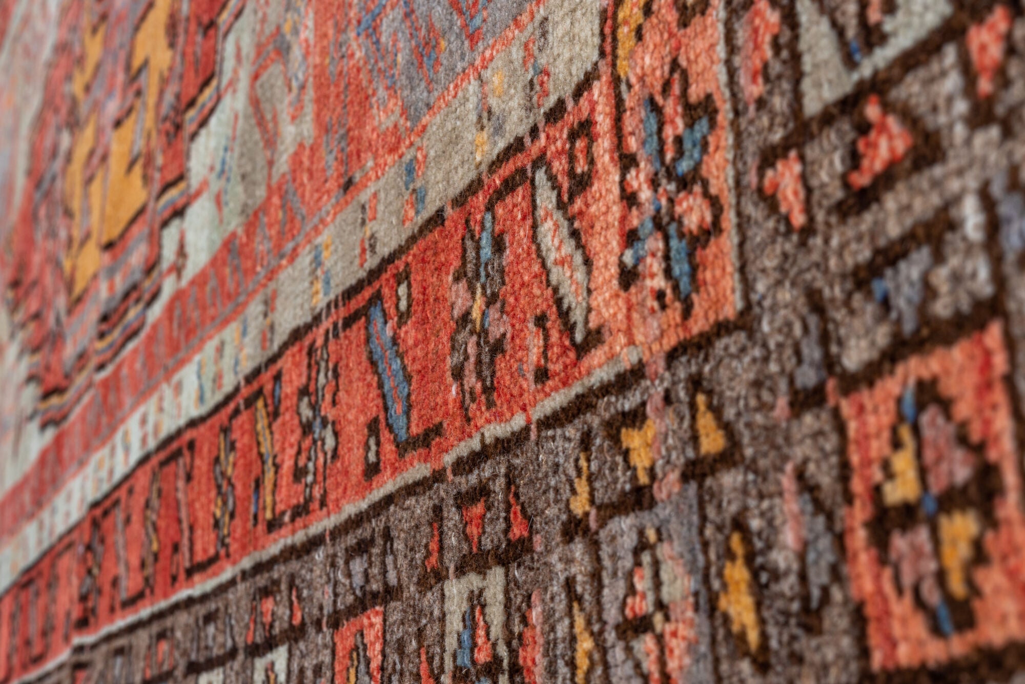 3' x 5' one-of-a-kind handmade vintage Oushak small size rug. Color palette: brown, gray, pink, blue, black