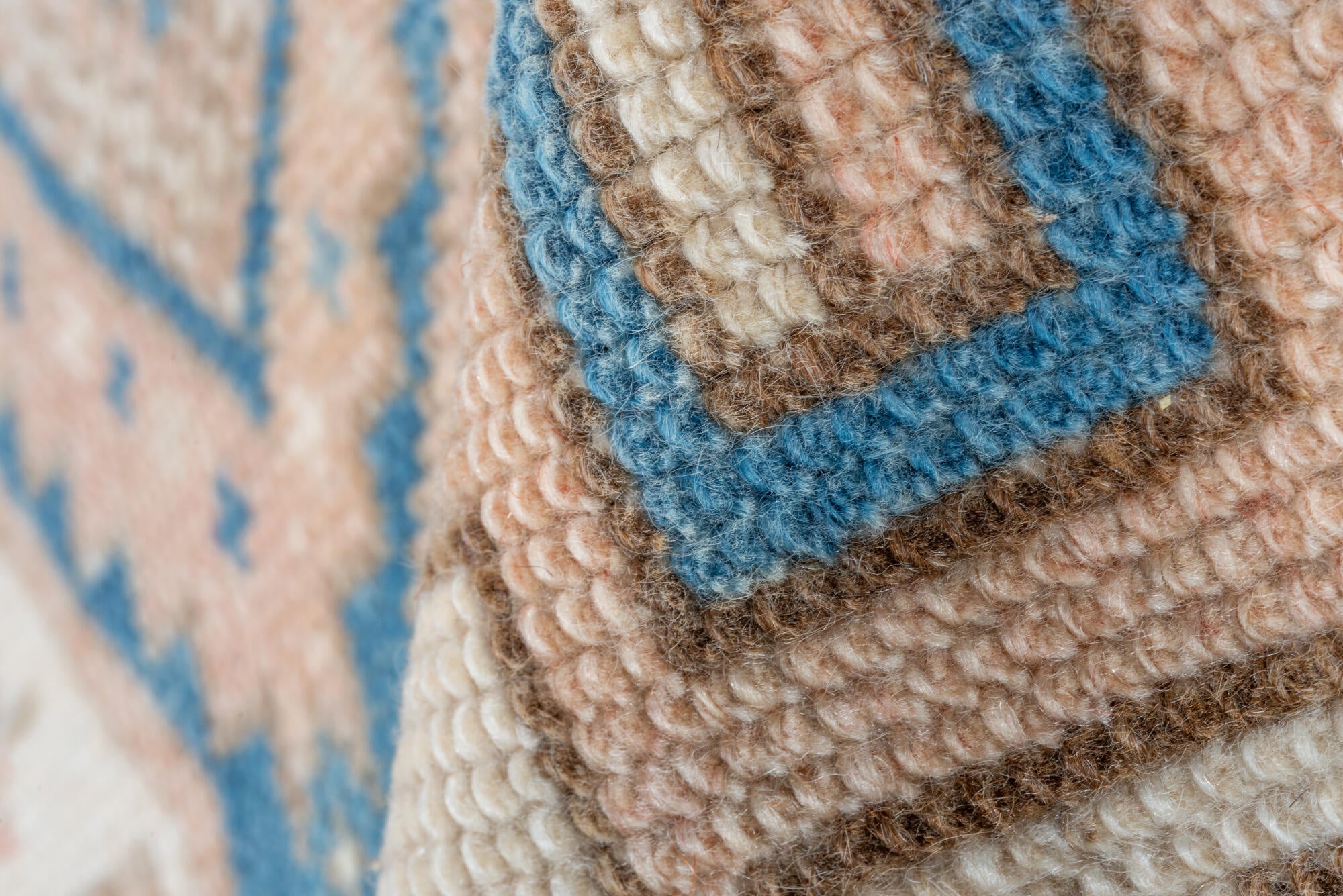 3' x 4' one-of-a-kind handmade vintage Oushak small size rug. Color palette: gray, brown, light gray, off-white, pink, blue