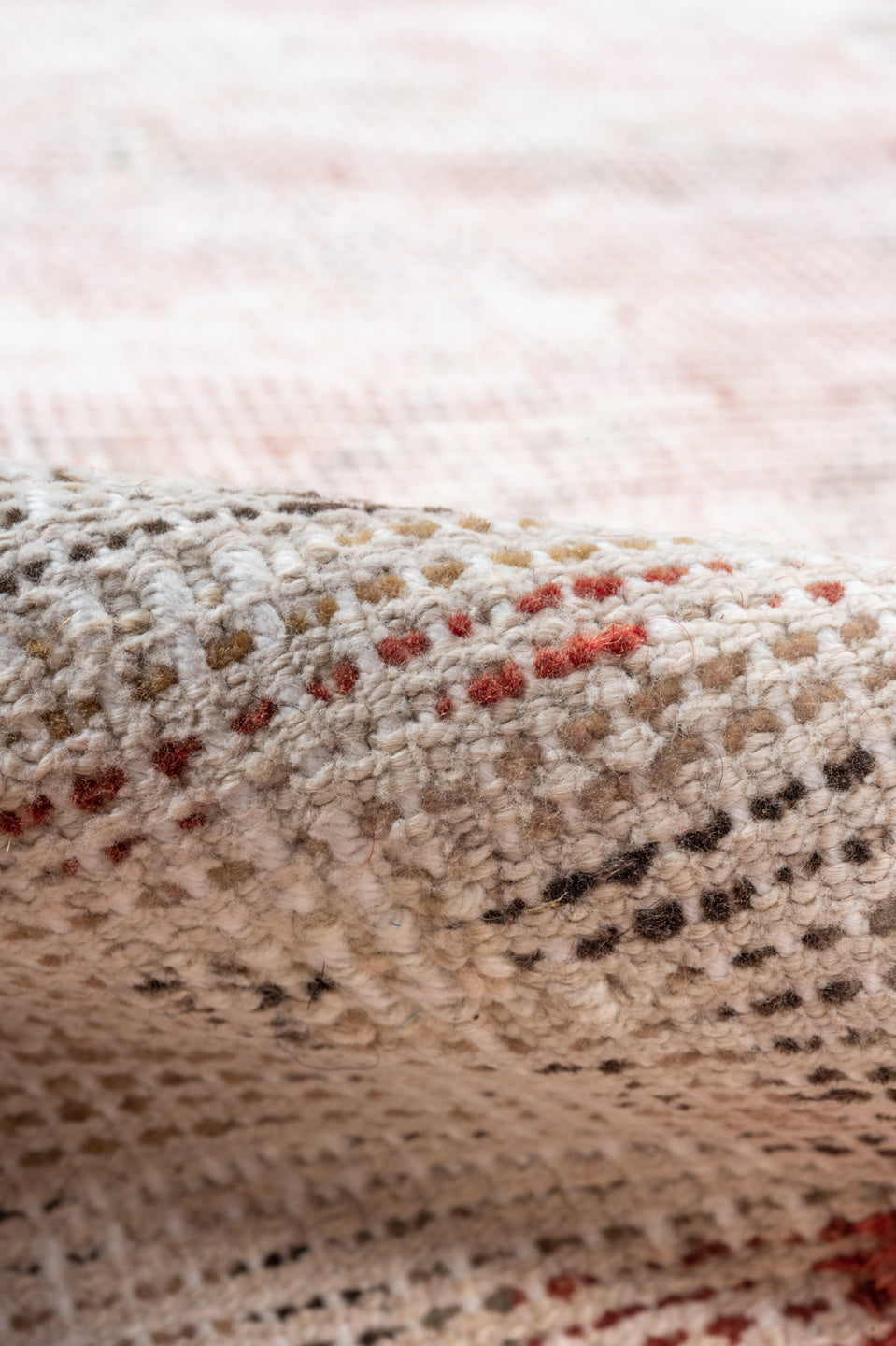 2' x 11' one-of-a-kind handmade vintage Oushak runner rug. Color palette: gray, light gray, off-white, red, pink, brown