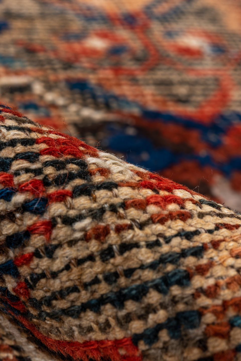 3' x 5' one-of-a-kind handmade vintage Afshar small size rug. Color palette: brown, pink, orange, off-white, blue, gray, red