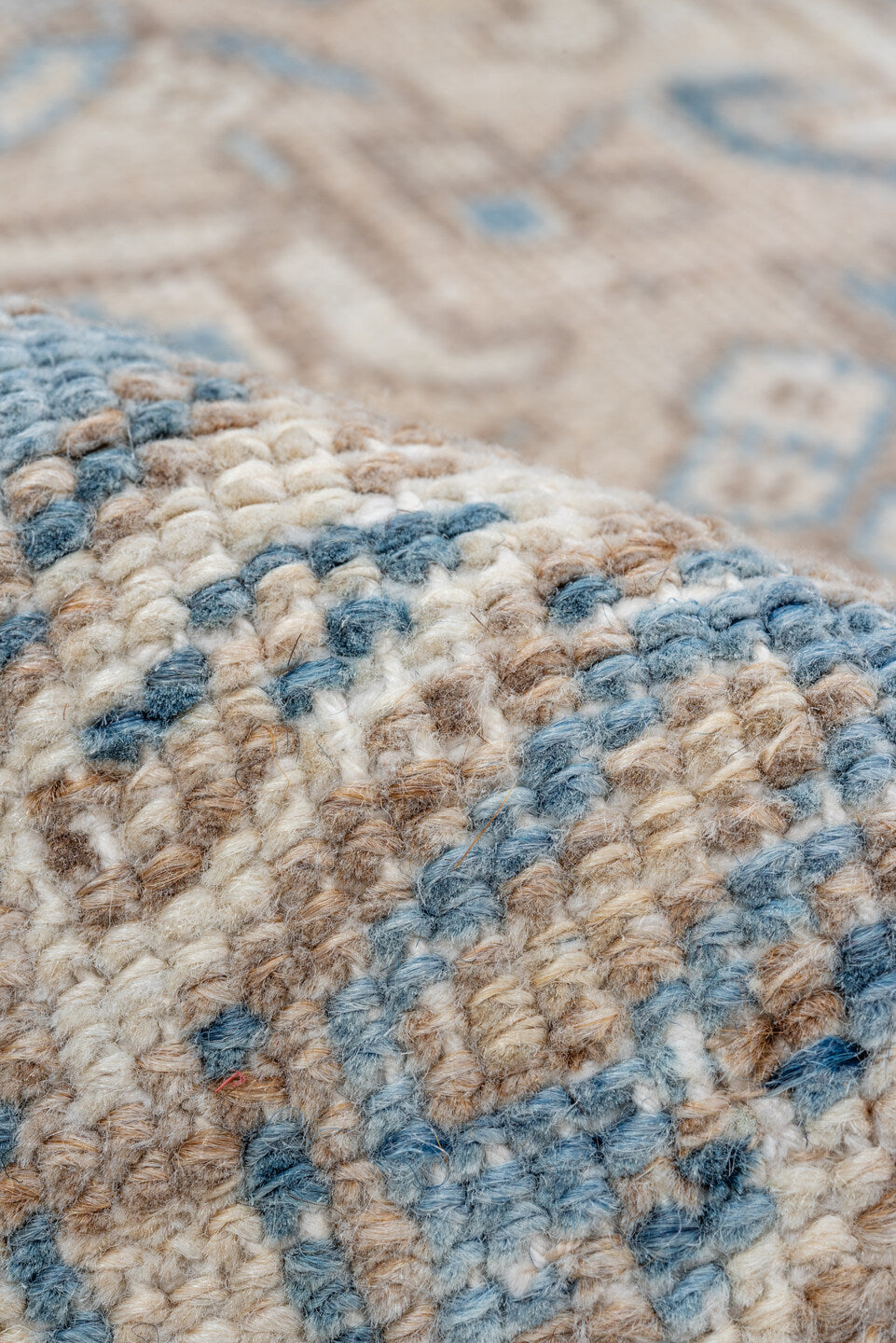 6' x 8' one-of-a-kind handmade vintage Heriz medium size rug. Color palette: gray, off-white, light gray, blue, light blue